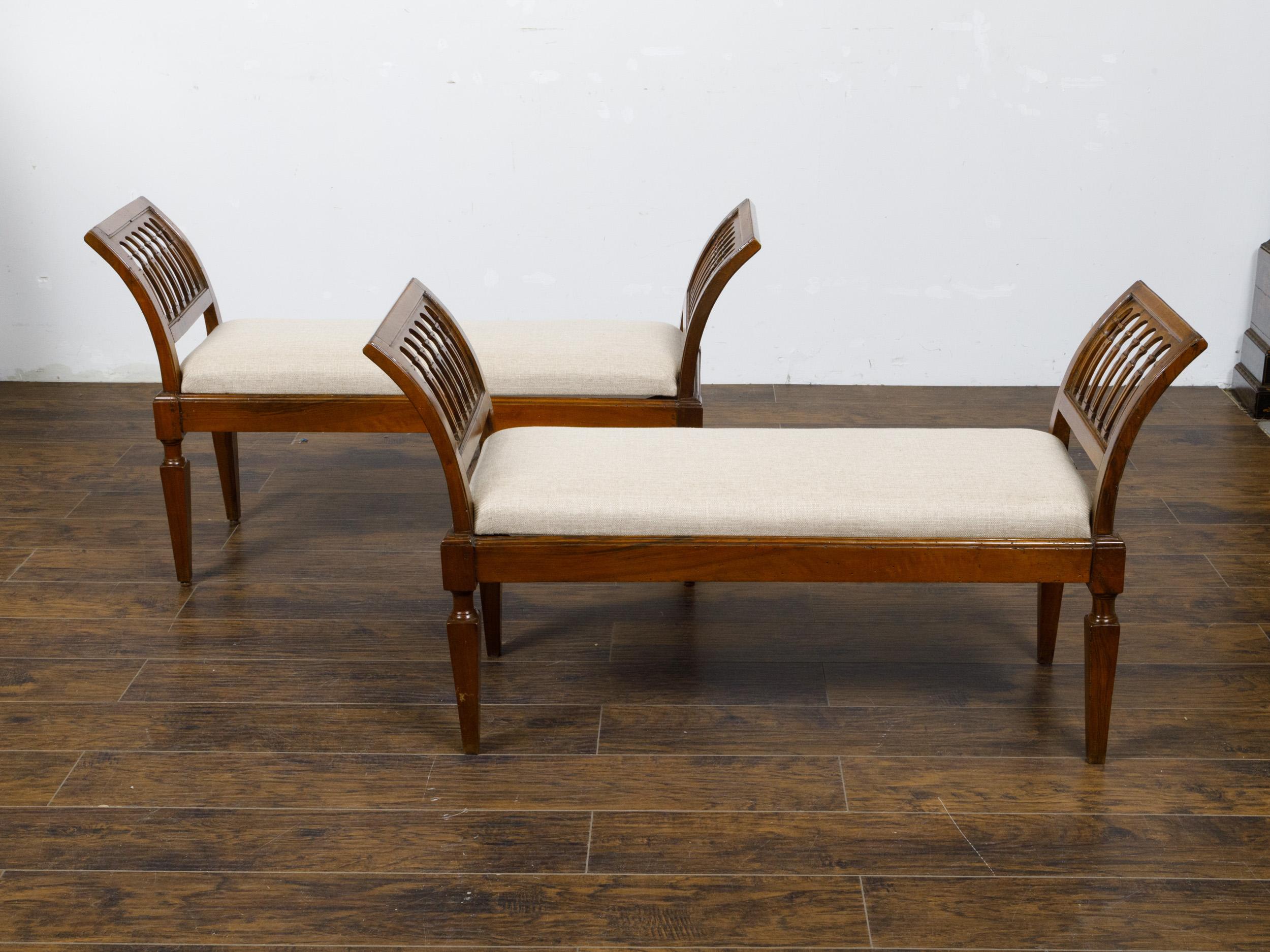 Pair of Italian 19th Century Walnut Benches with Out Scrolling Side Supports For Sale 8