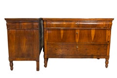 Pair of Italian 19th Century Walnut Three-Drawer Chests with Bookmatched Veneer