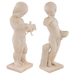 Pair of Italian 19th Century White Carrara Marble Statues