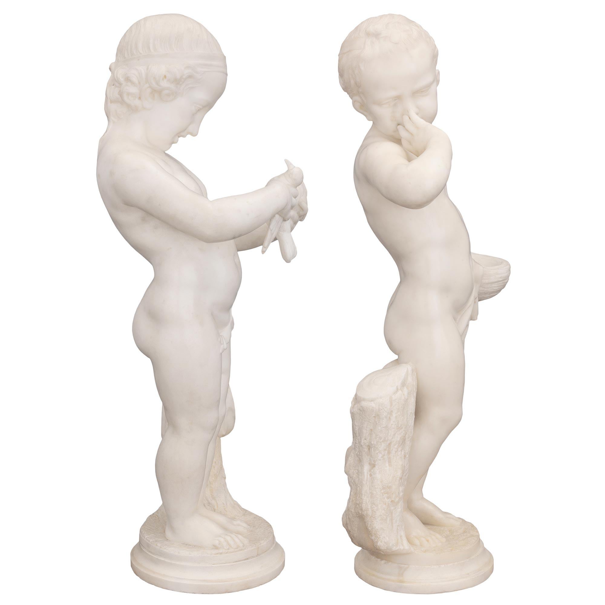 Pair of Italian 19th Century White Carrara Marble Statues In Good Condition For Sale In West Palm Beach, FL