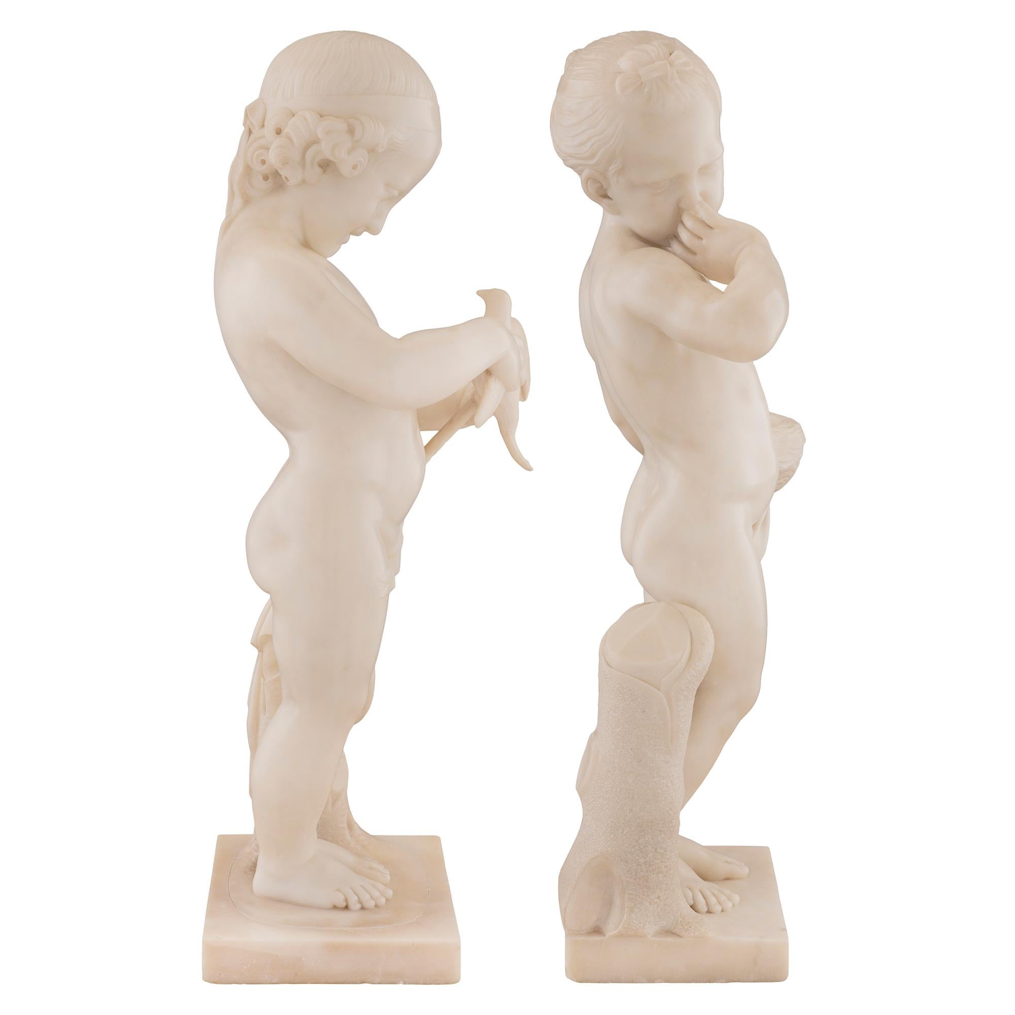 Pair of Italian 19th Century White Carrara Marble Statues In Good Condition For Sale In West Palm Beach, FL