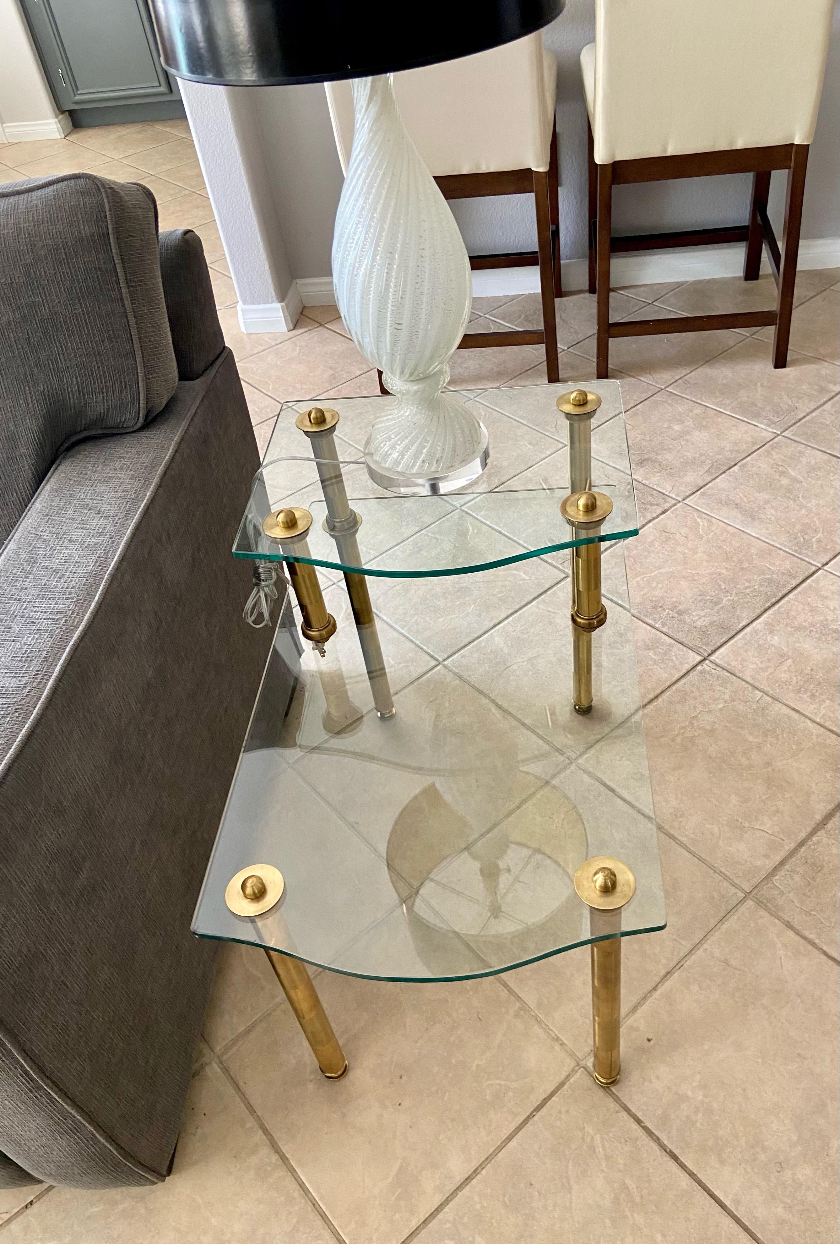 Pair of Italian 2 Tier 'Step' Brass Side or End Tables For Sale 7