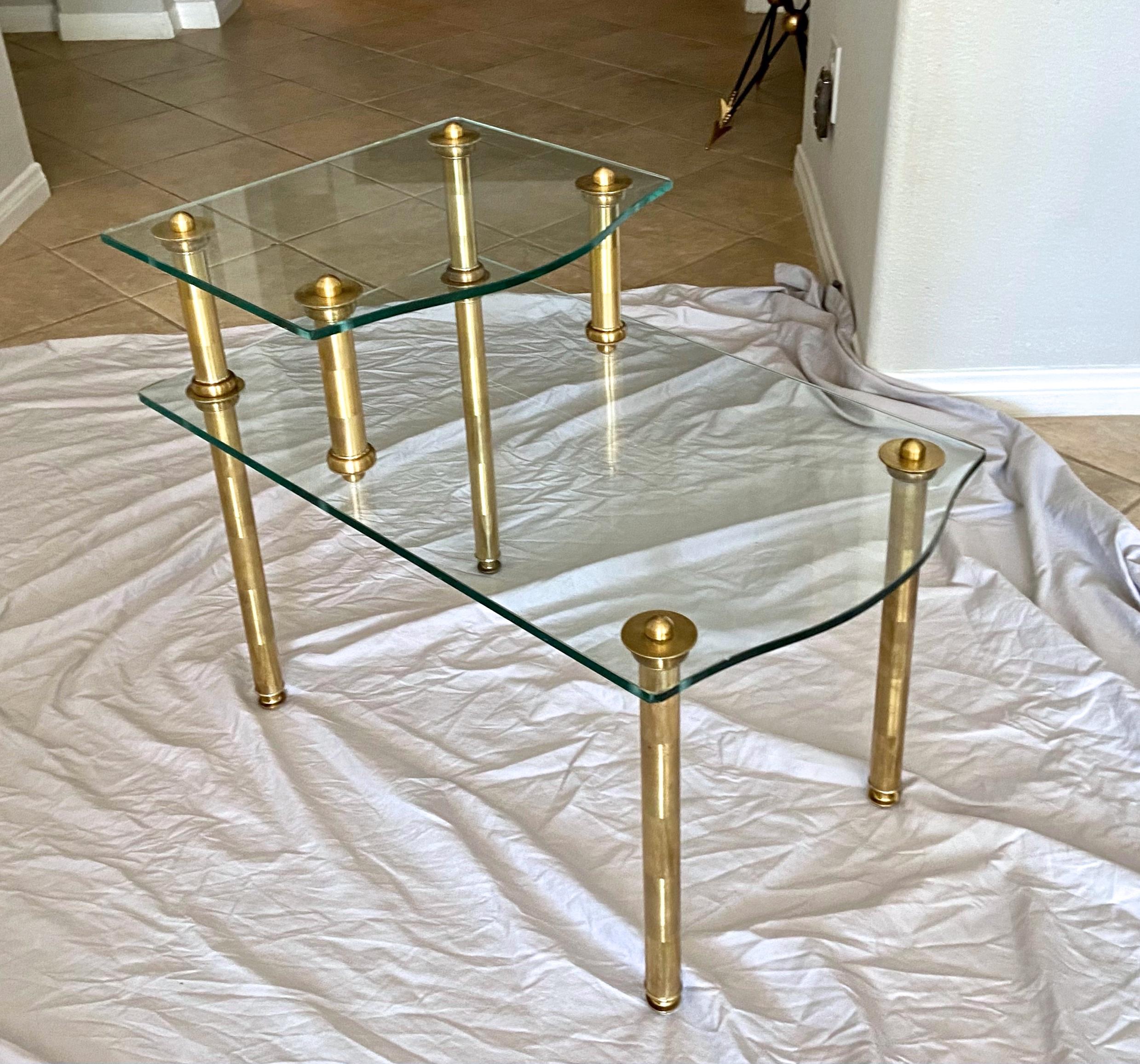 Pair of Italian 2 Tier 'Step' Brass Side or End Tables For Sale 13