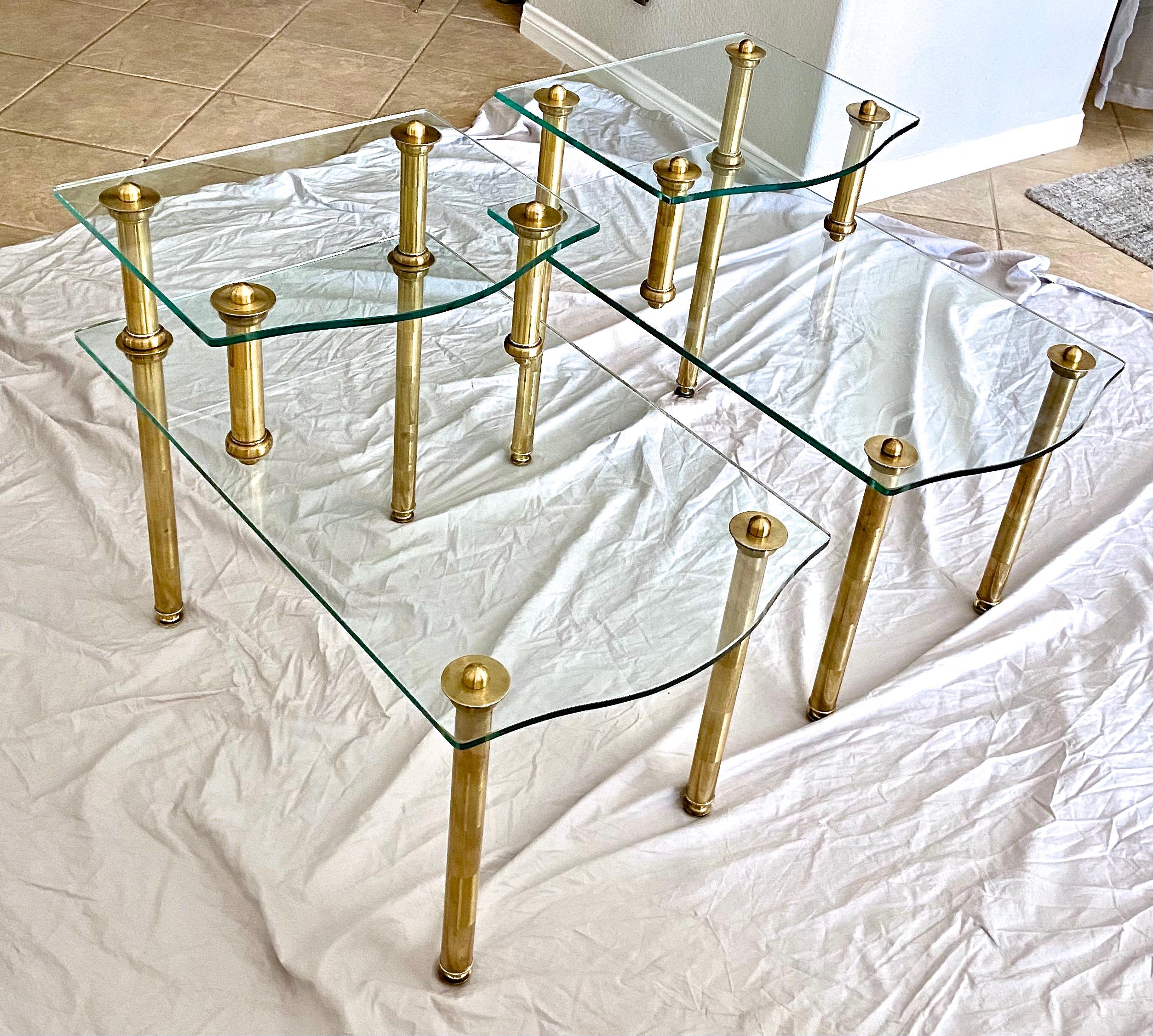 Late 20th Century Pair of Italian 2 Tier 'Step' Brass Side or End Tables For Sale