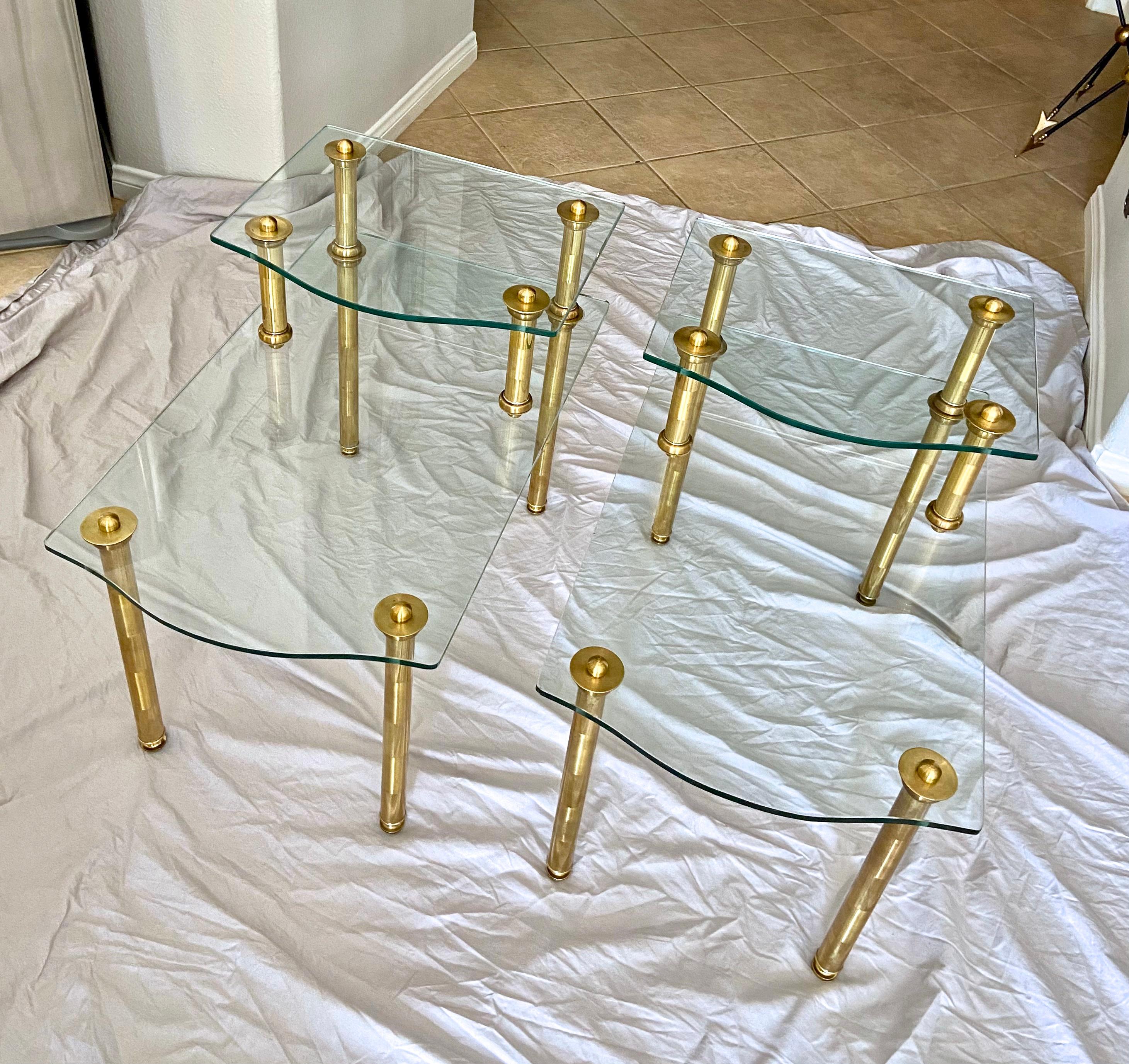 Pair of Italian 2 Tier 'Step' Brass Side or End Tables For Sale 1