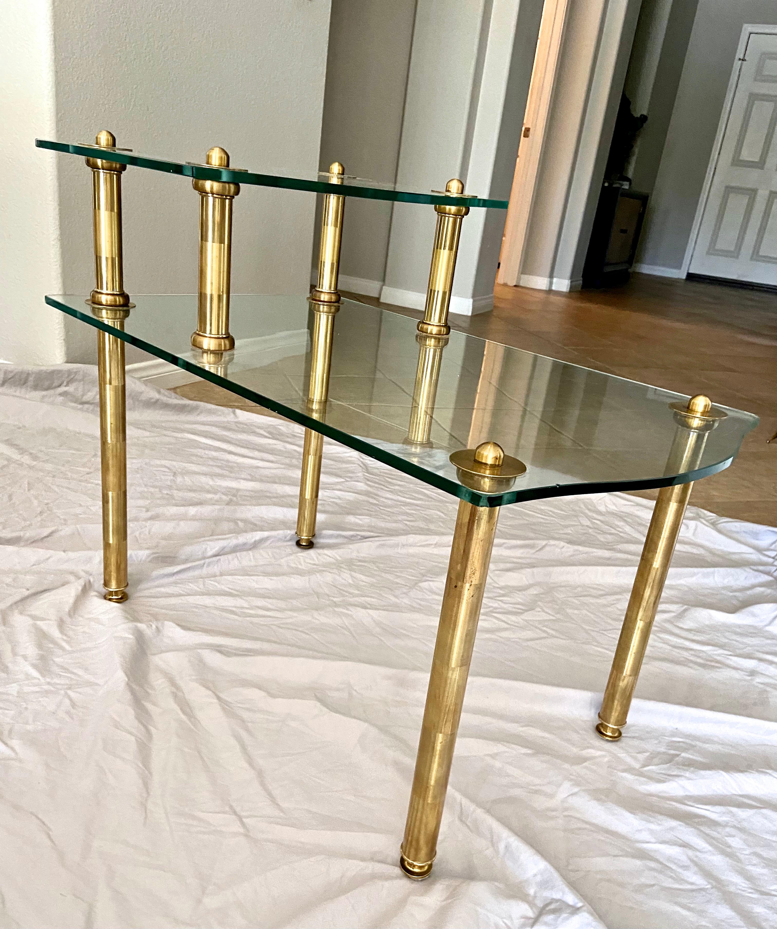Pair of Italian 2 Tier 'Step' Brass Side or End Tables For Sale 3
