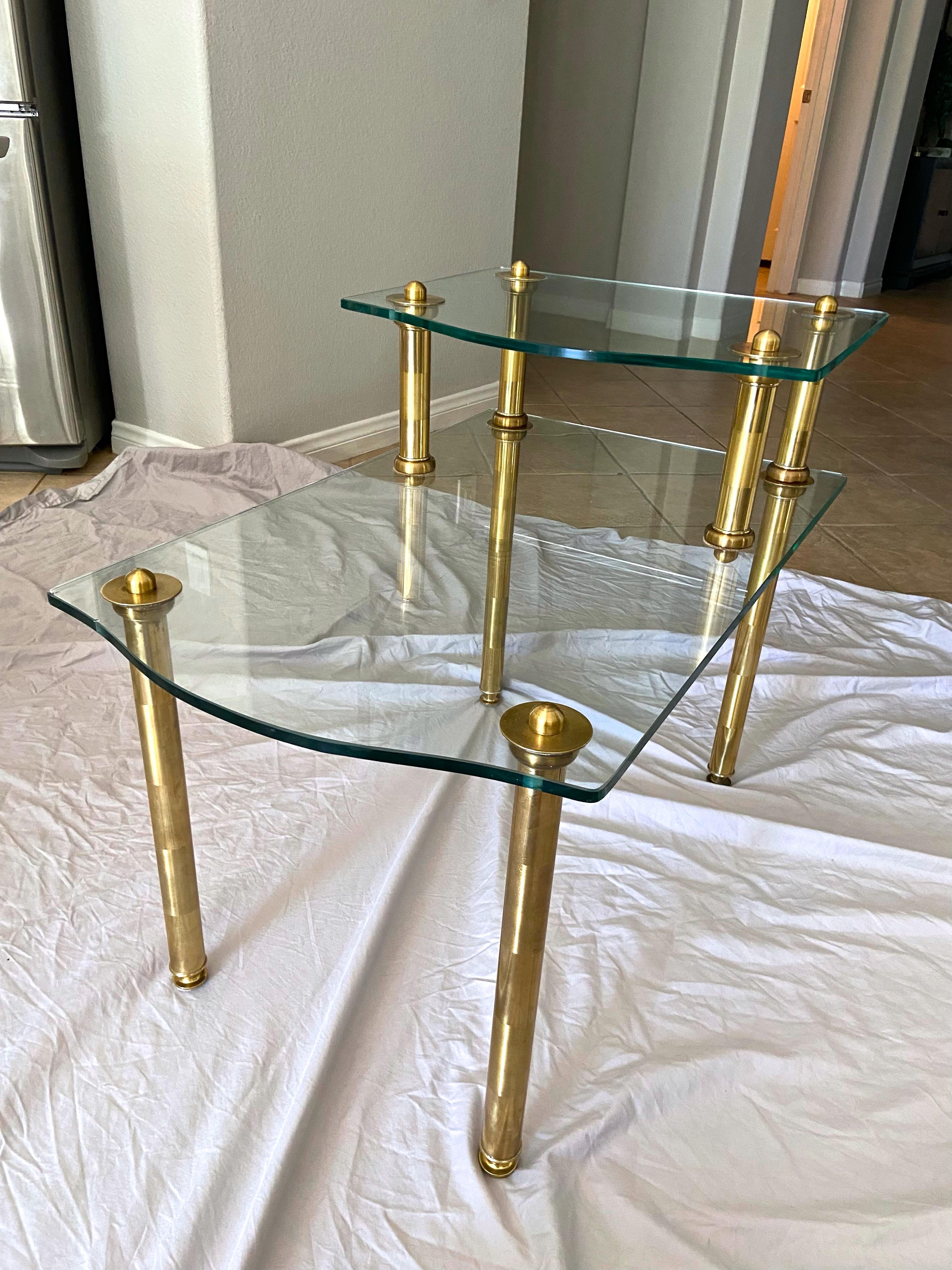 Pair of Italian 2 Tier 'Step' Brass Side or End Tables For Sale 4