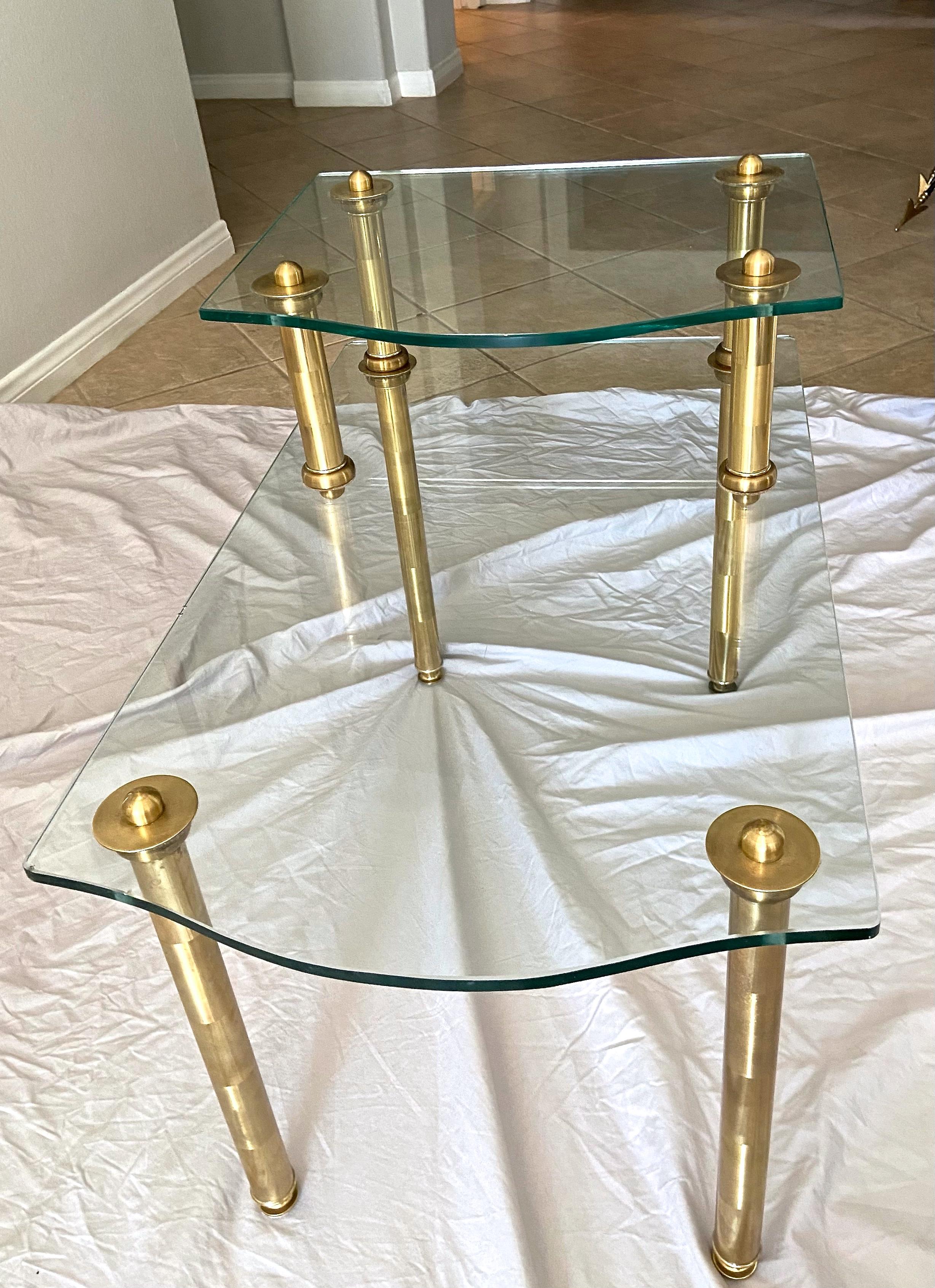 Pair of Italian 2 Tier 'Step' Brass Side or End Tables For Sale 5