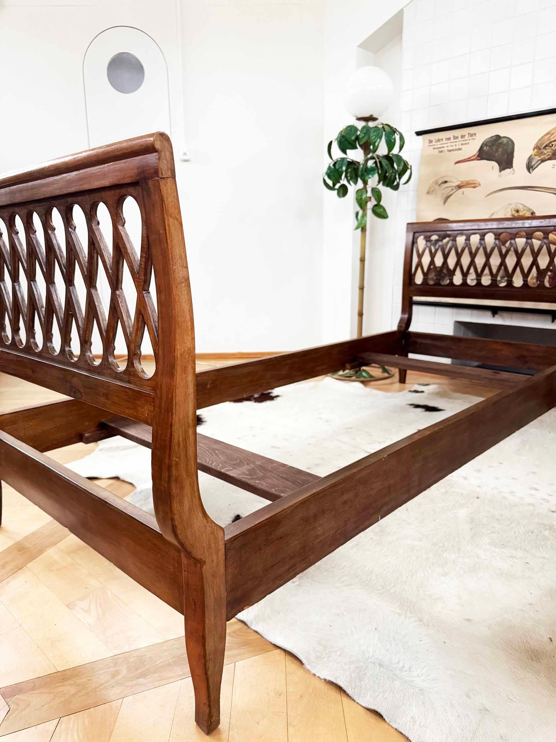 Pair of Italian 2 Twin / 1 King Bed frames in Walnut With Stunning Carved Detail For Sale 6