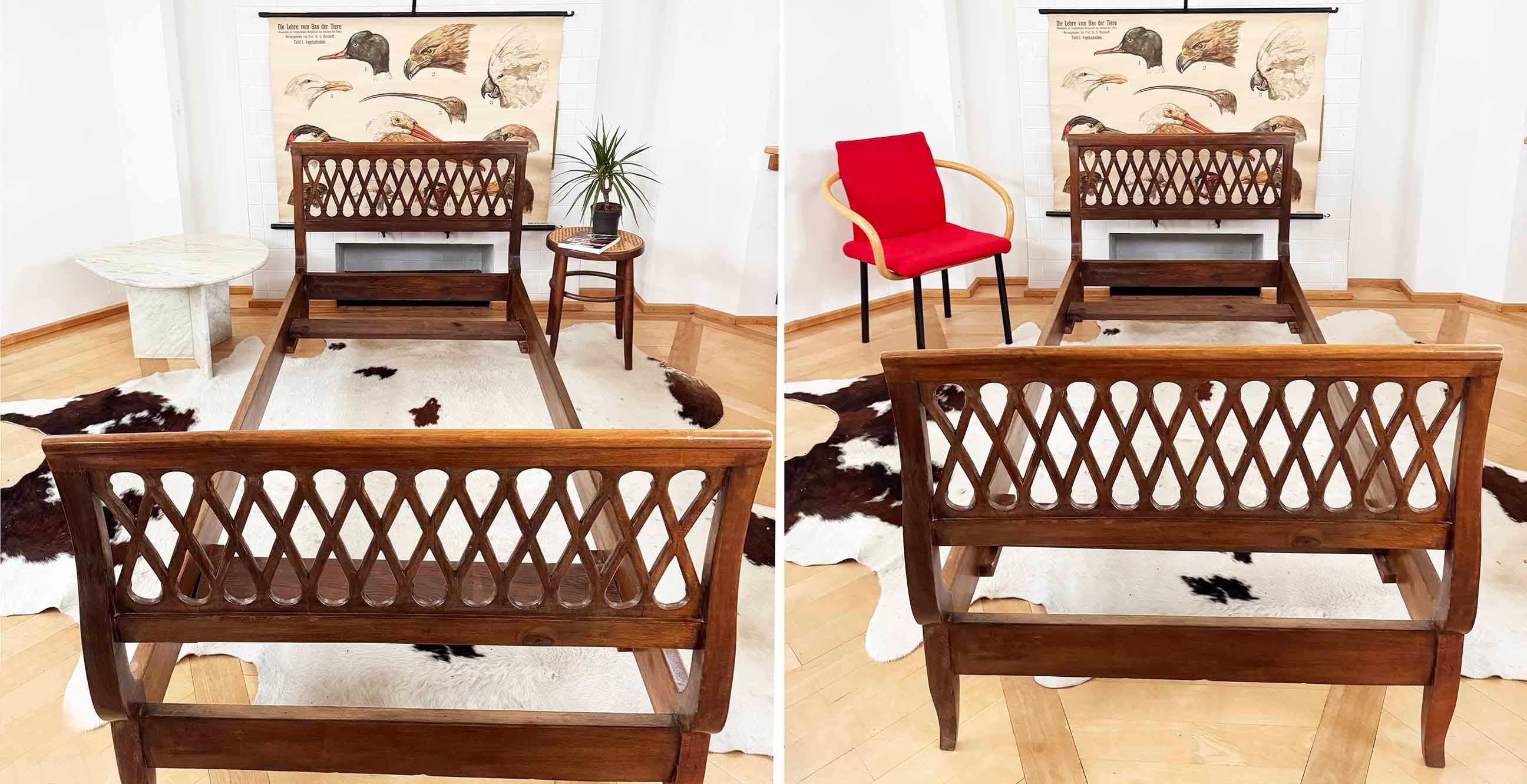 Pair of Italian 2 Twin / 1 King Bed frames in Walnut With Stunning Carved Detail For Sale 7