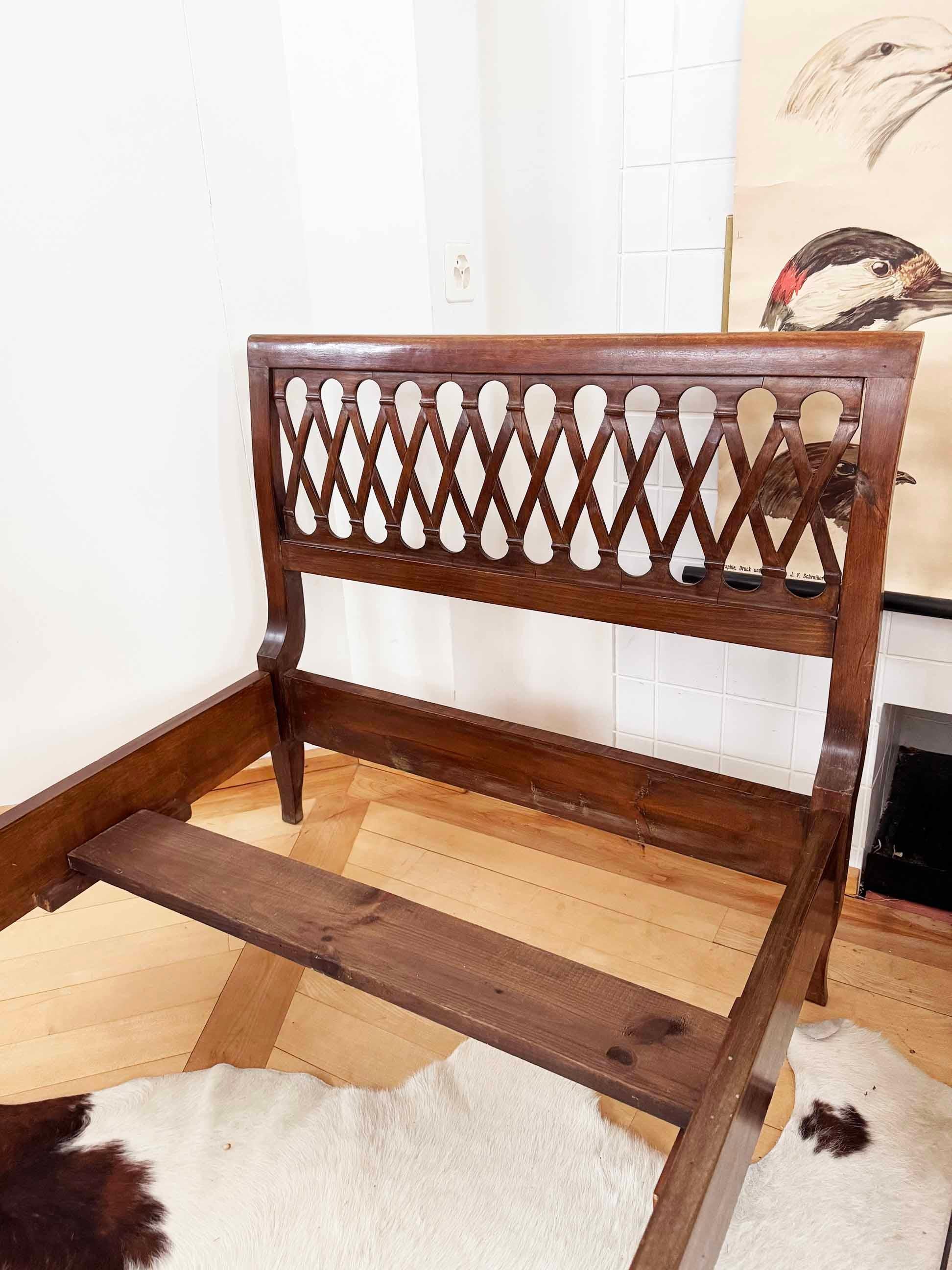 Mid-Century Modern Pair of Italian 2 Twin / 1 King Bed frames in Walnut With Stunning Carved Detail For Sale