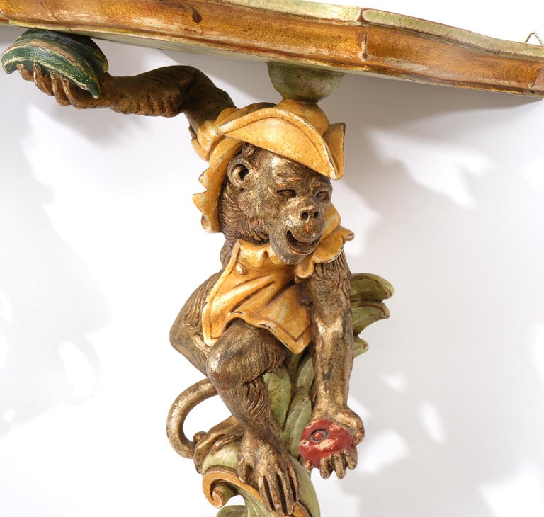 Pair of Italian 20th C Carved and Polychrome Painted Monkey Pirate Wall ...
