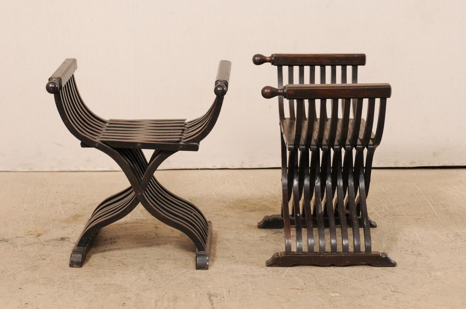 Wood Pair of Italian 20th Century Dante Style Backless Savonarola Chairs
