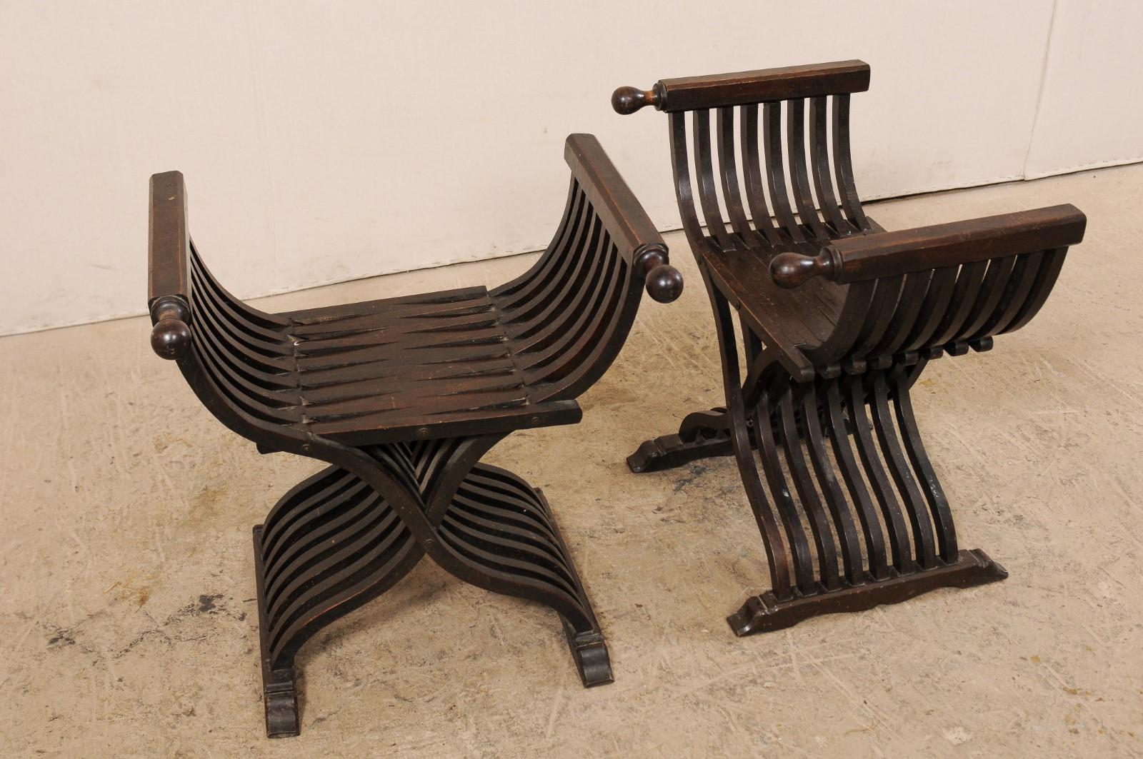 Pair of Italian 20th Century Dante Style Backless Savonarola Chairs 2