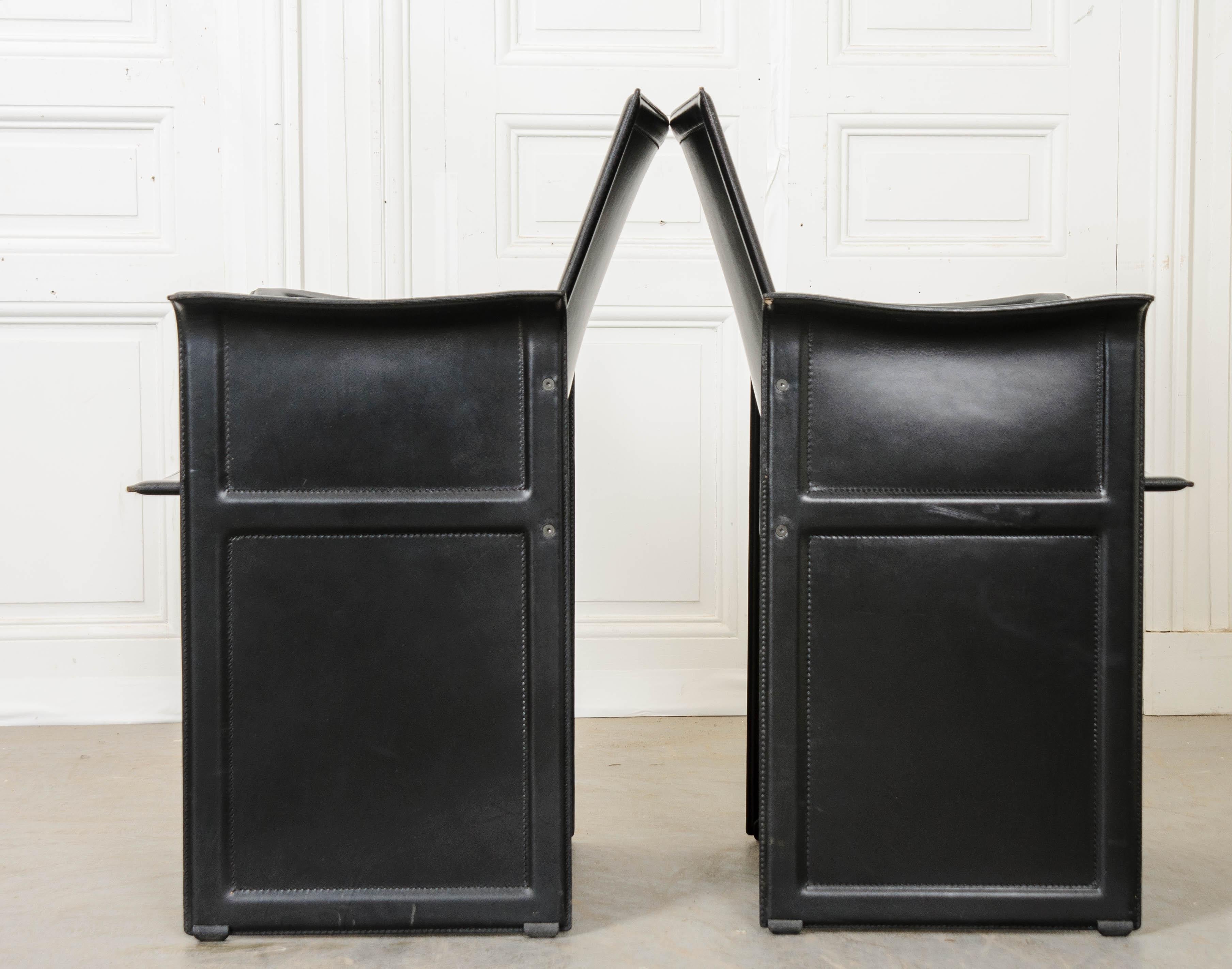 Pair of Italian 20th Century Leather “Korium” Armchairs In Good Condition In Baton Rouge, LA