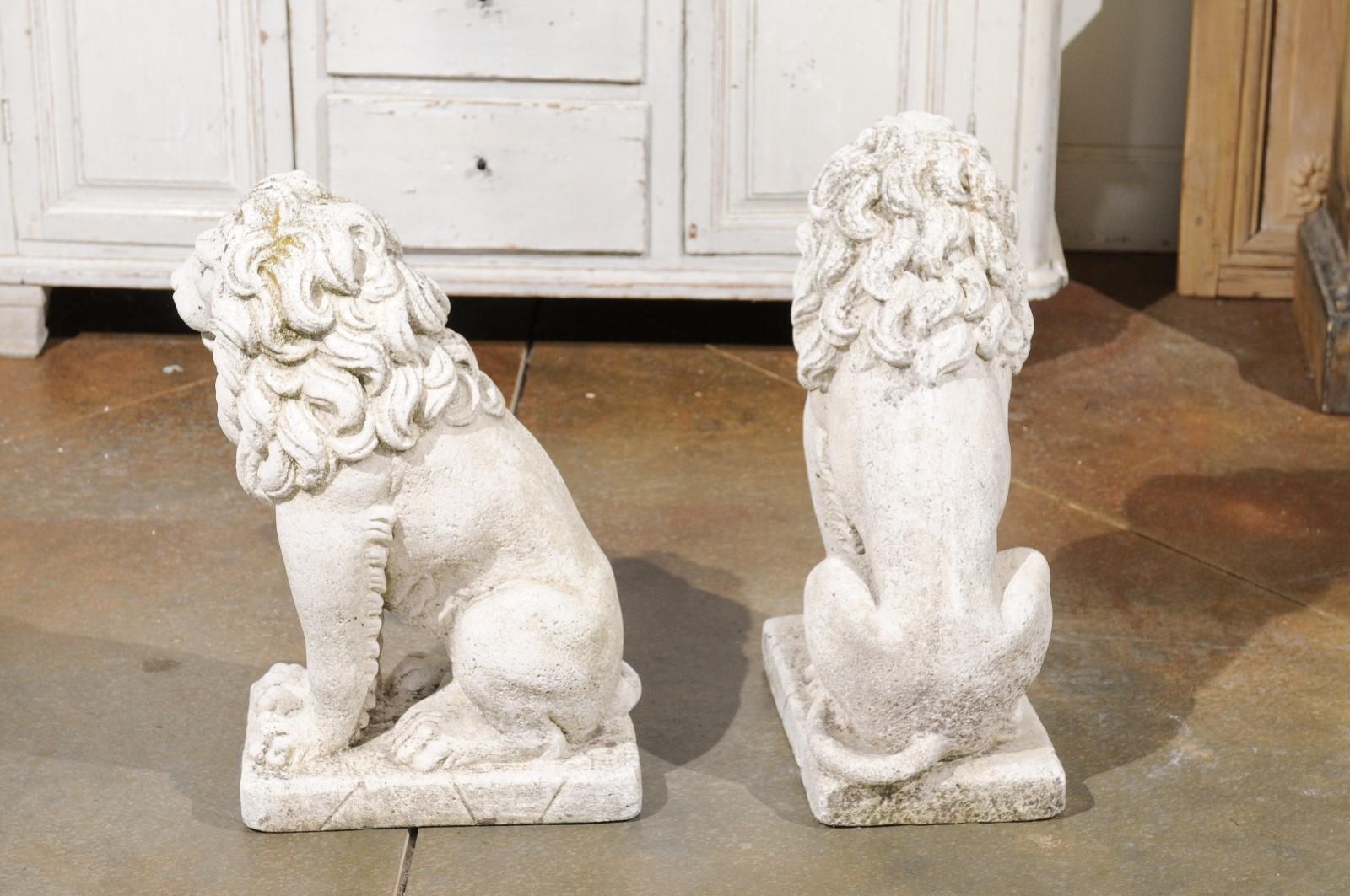 Pair of Italian 20th Century Reconstituted Stone Seated Lions Sculptures 6
