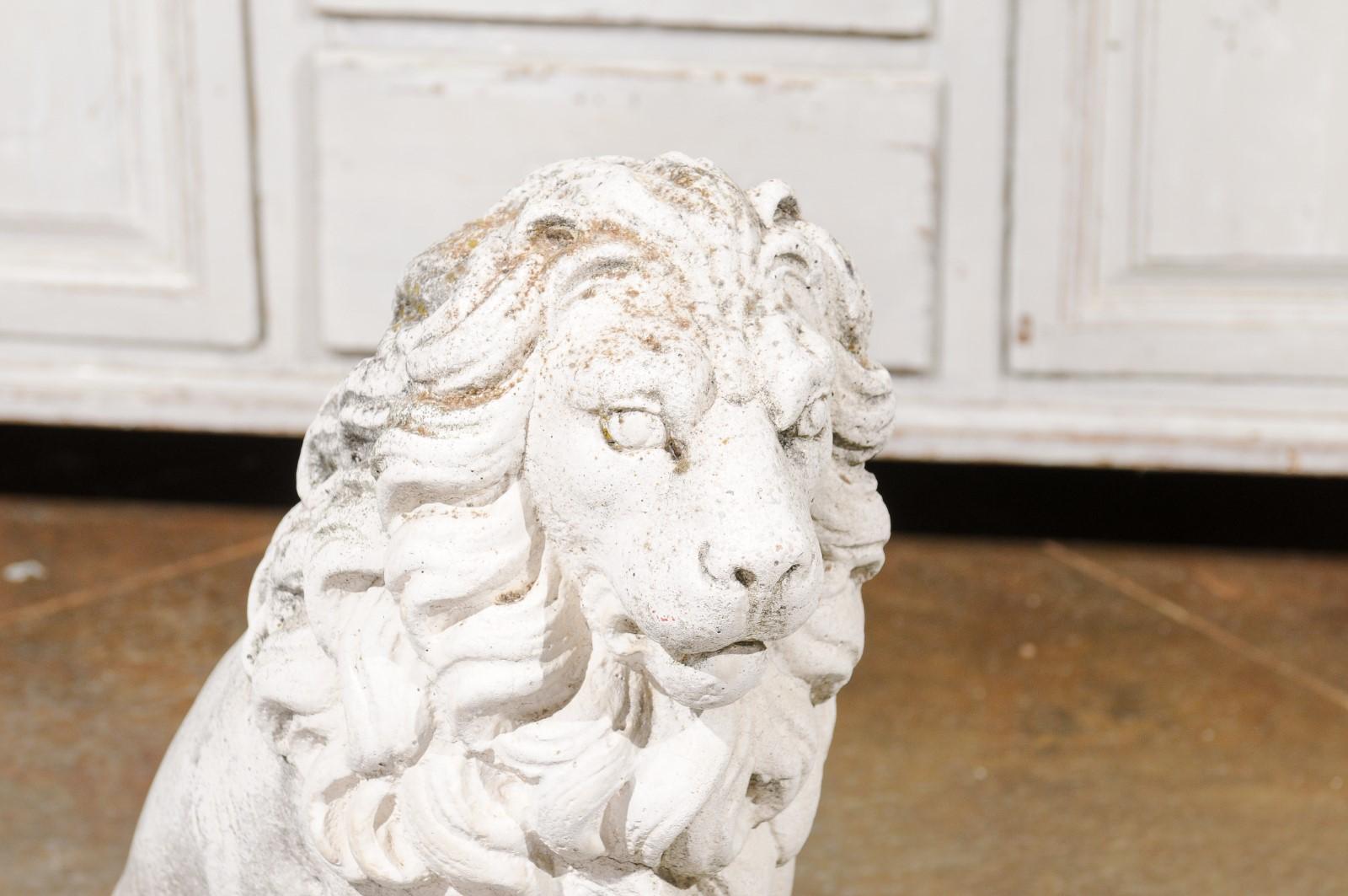 Other Pair of Italian 20th Century Reconstituted Stone Seated Lions Sculptures