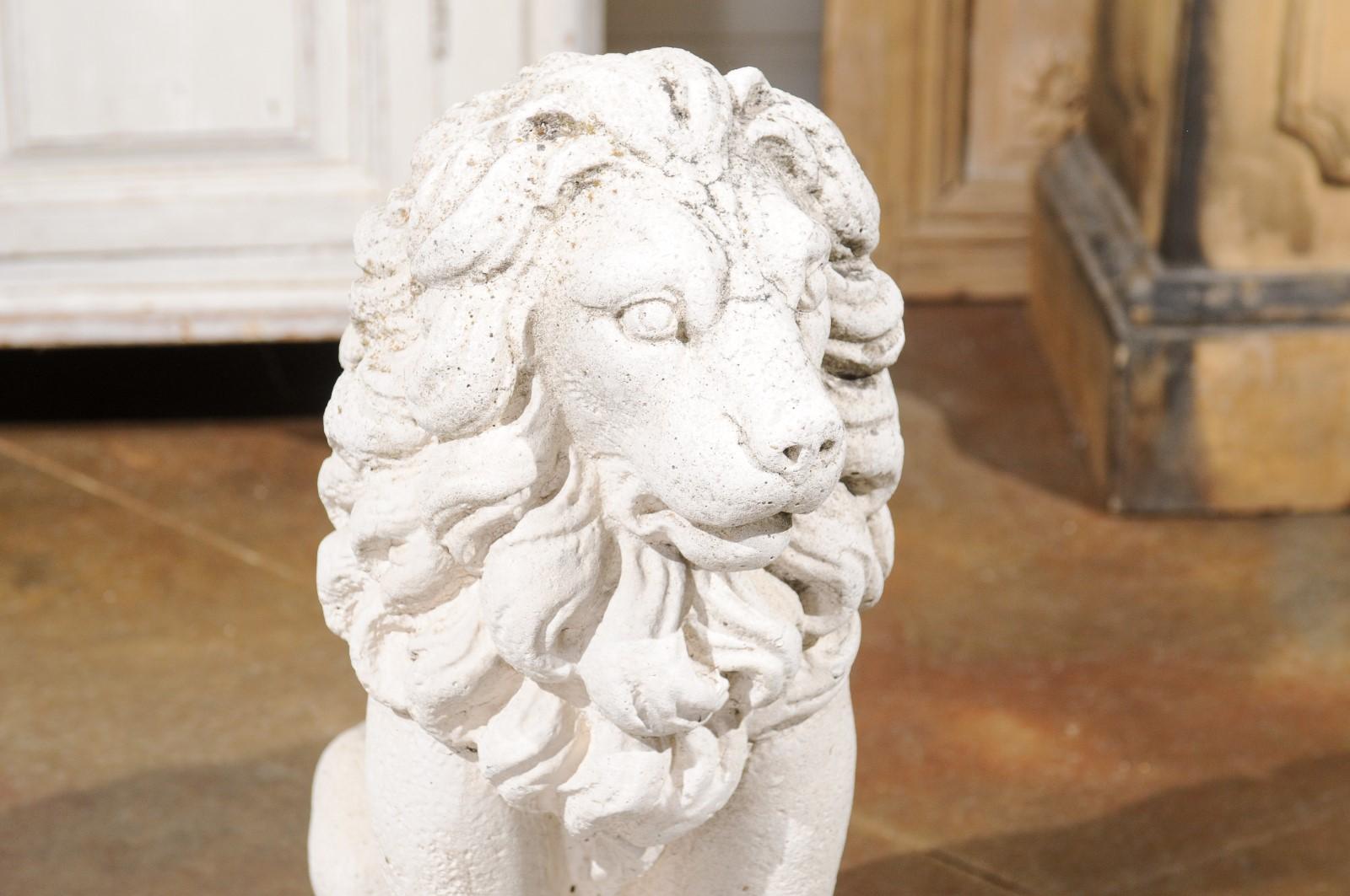 Pair of Italian 20th Century Reconstituted Stone Seated Lions Sculptures 2