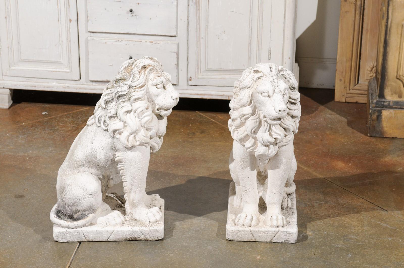 Pair of Italian 20th Century Reconstituted Stone Seated Lions Sculptures 4