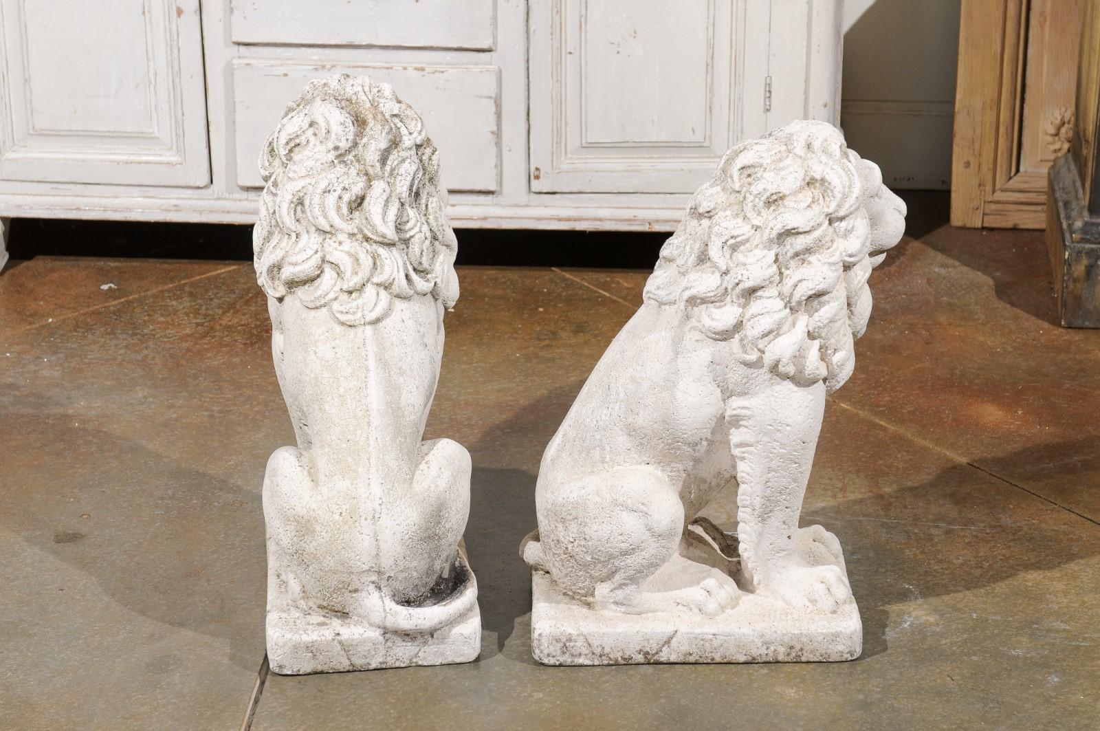 Pair of Italian 20th Century Reconstituted Stone Seated Lions Sculptures 5