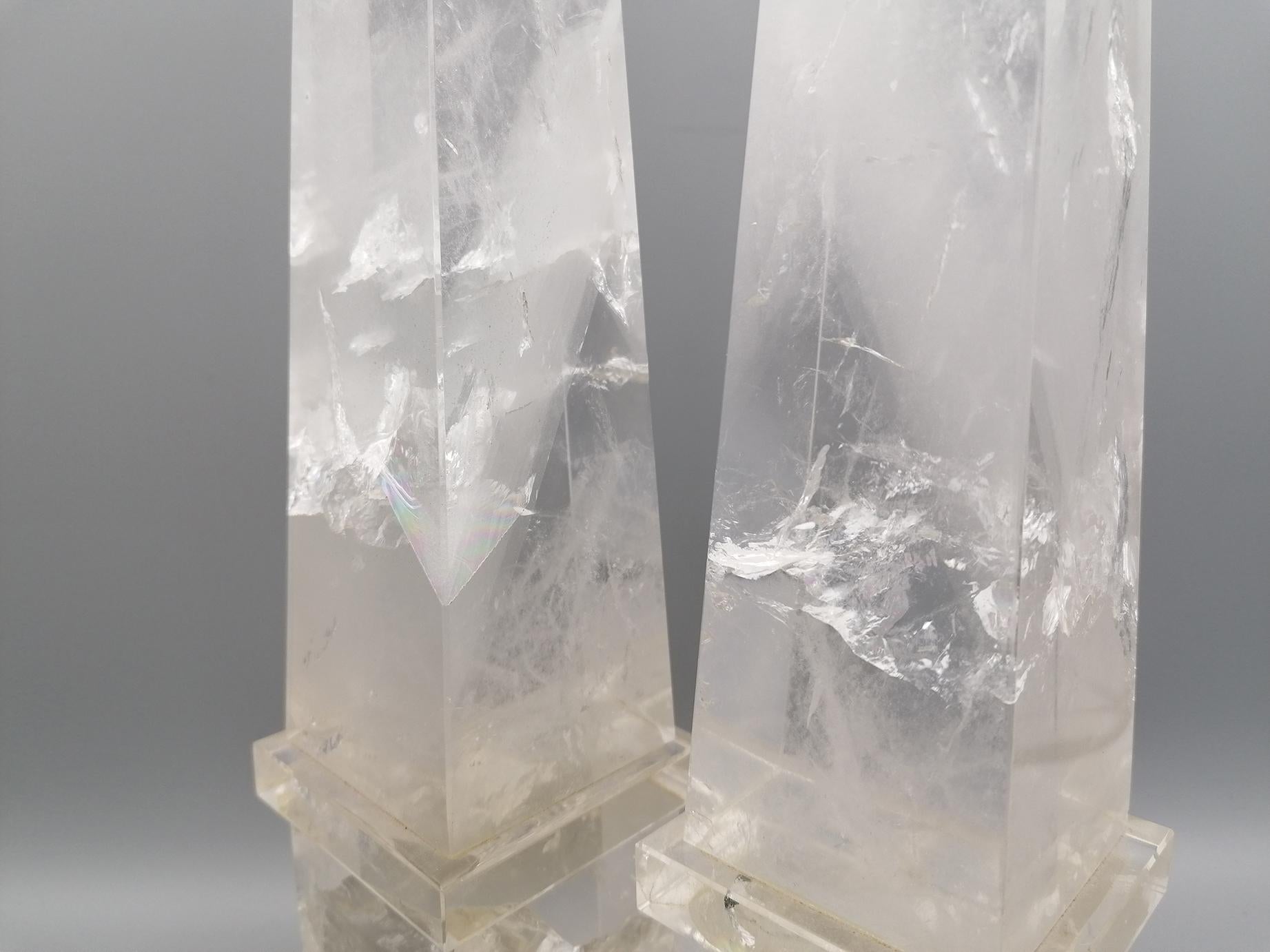 Paire de quartz de cristal de roche italien du 20ème siècle sculpté à la main en vente 4