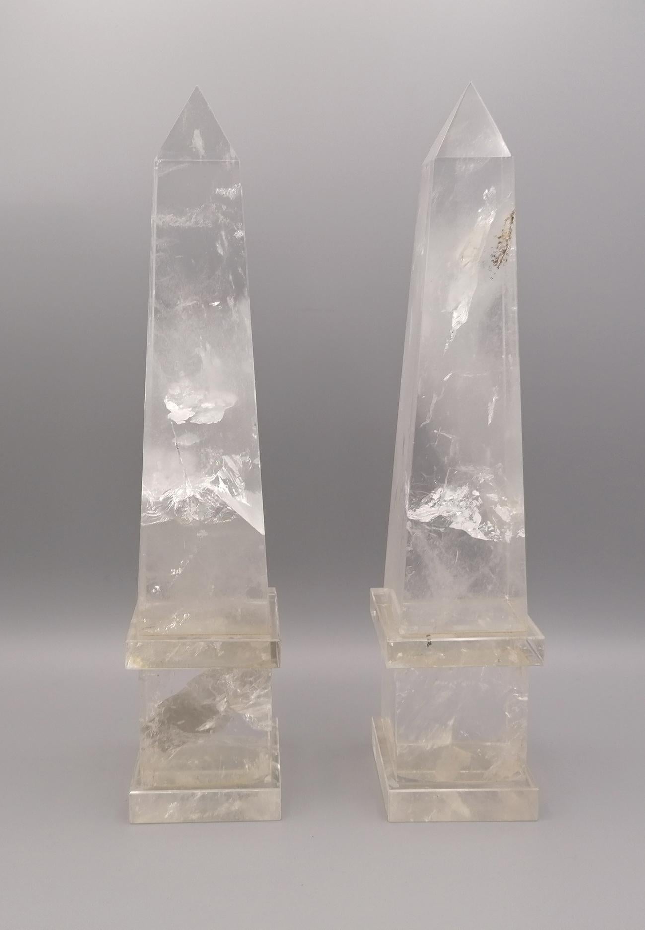 Paire de quartz de cristal de roche italien du 20ème siècle sculpté à la main en vente 6