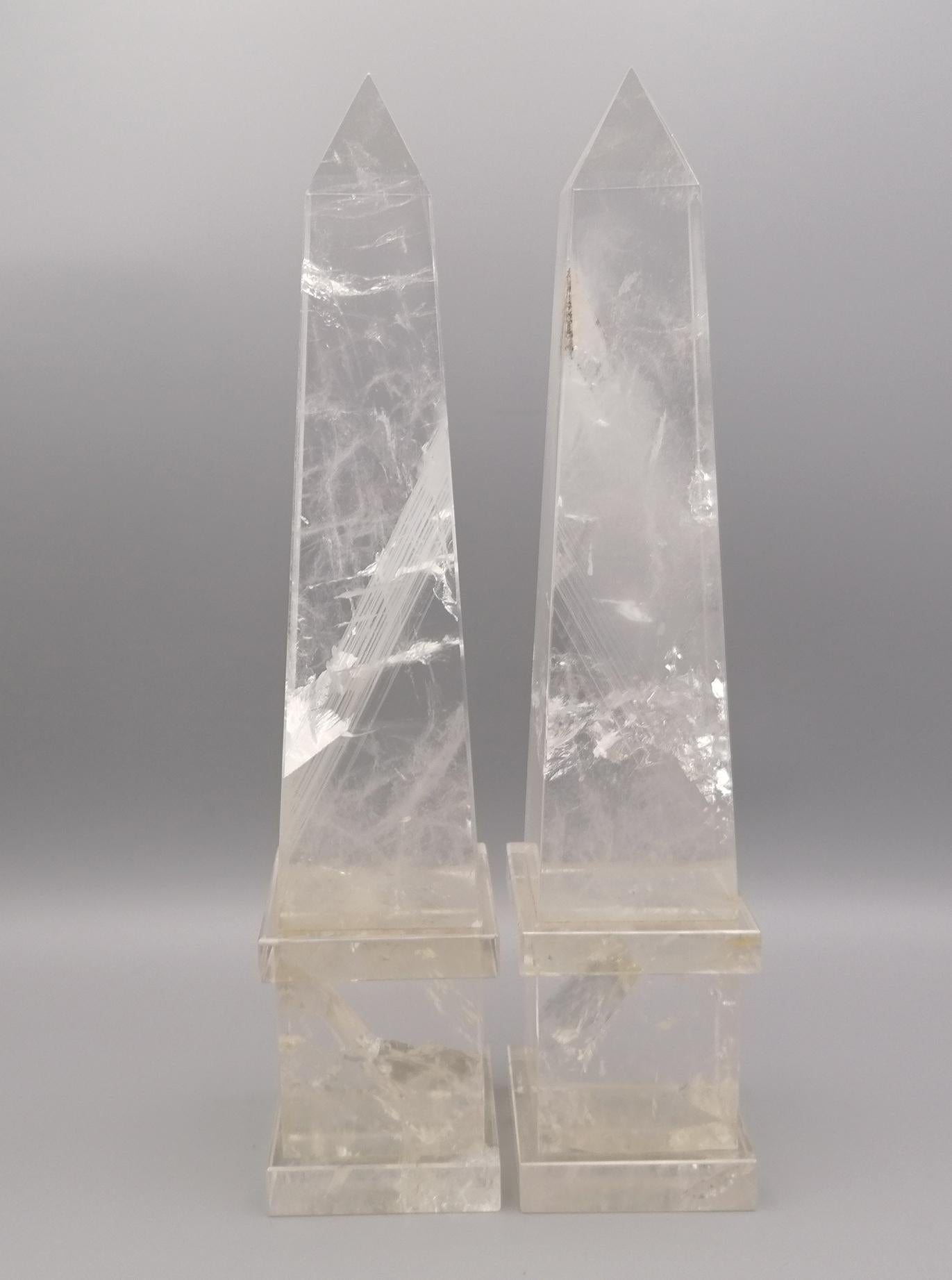 Hand-Carved Pair of Italian 20th Century Rock Crystal Quartz Hand Carved For Sale