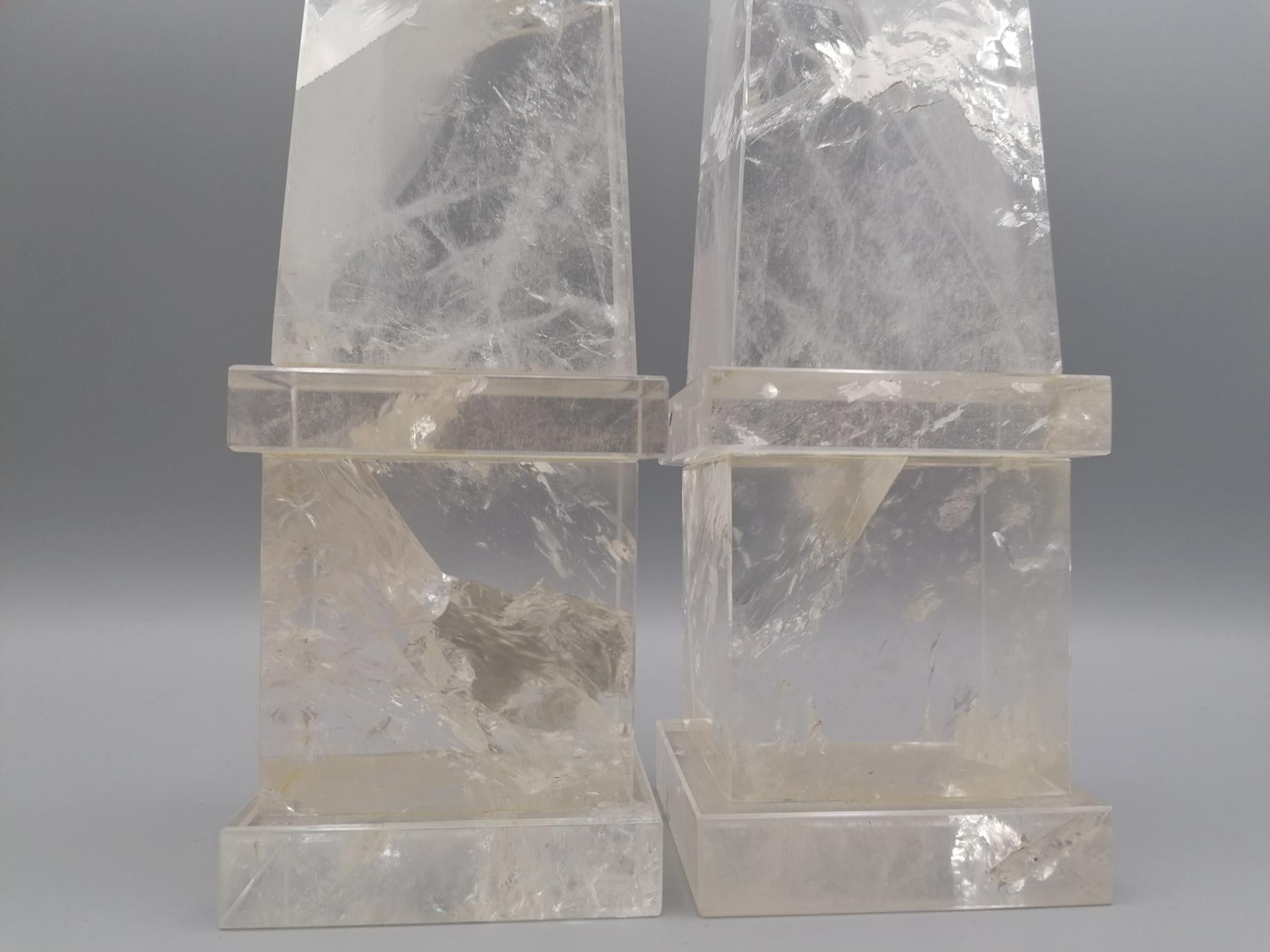 Pair of Italian 20th Century Rock Crystal Quartz Hand Carved In Excellent Condition For Sale In VALENZA, IT