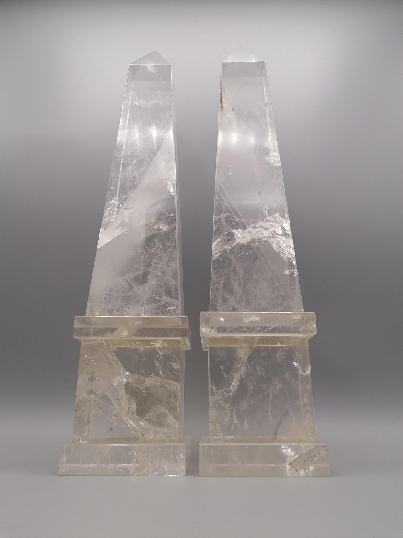 Mid-20th Century Pair of Italian 20th Century Rock Crystal Quartz Hand Carved For Sale
