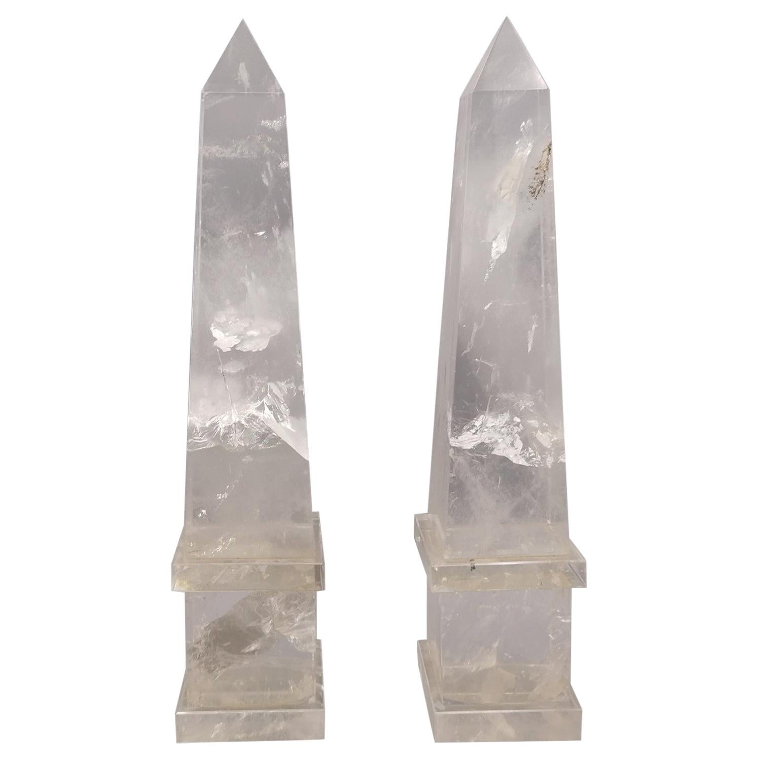 Pair of Italian 20th Century Rock Crystal Quartz Hand Carved For Sale
