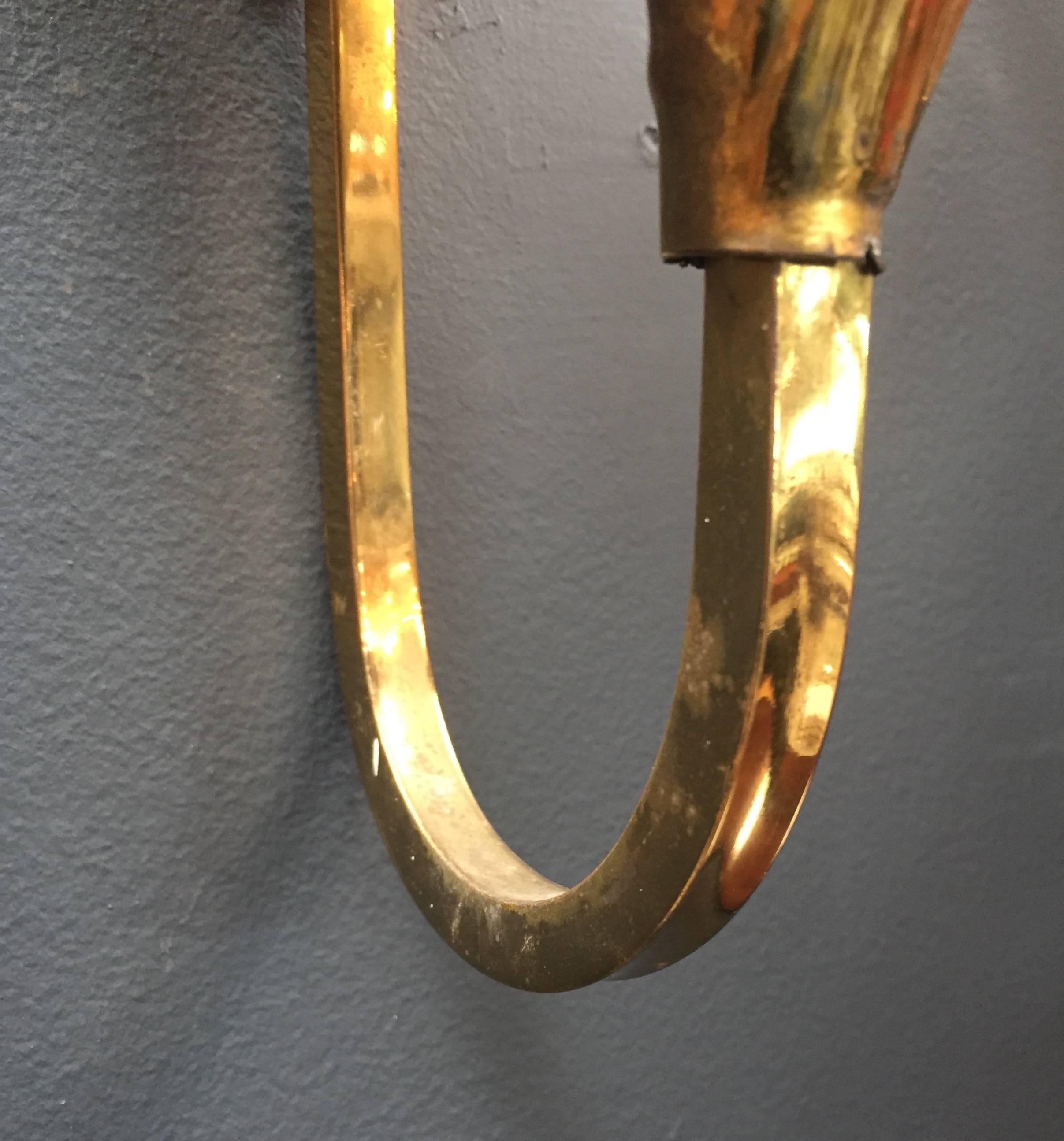 Pair of Italian 20th Century Sconces in Brass by Tommaso Barbi In Excellent Condition In Los Angeles, CA
