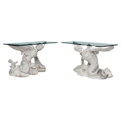 Vintage Pair of Italian 20th Century Winged Sirens Marble Consoles