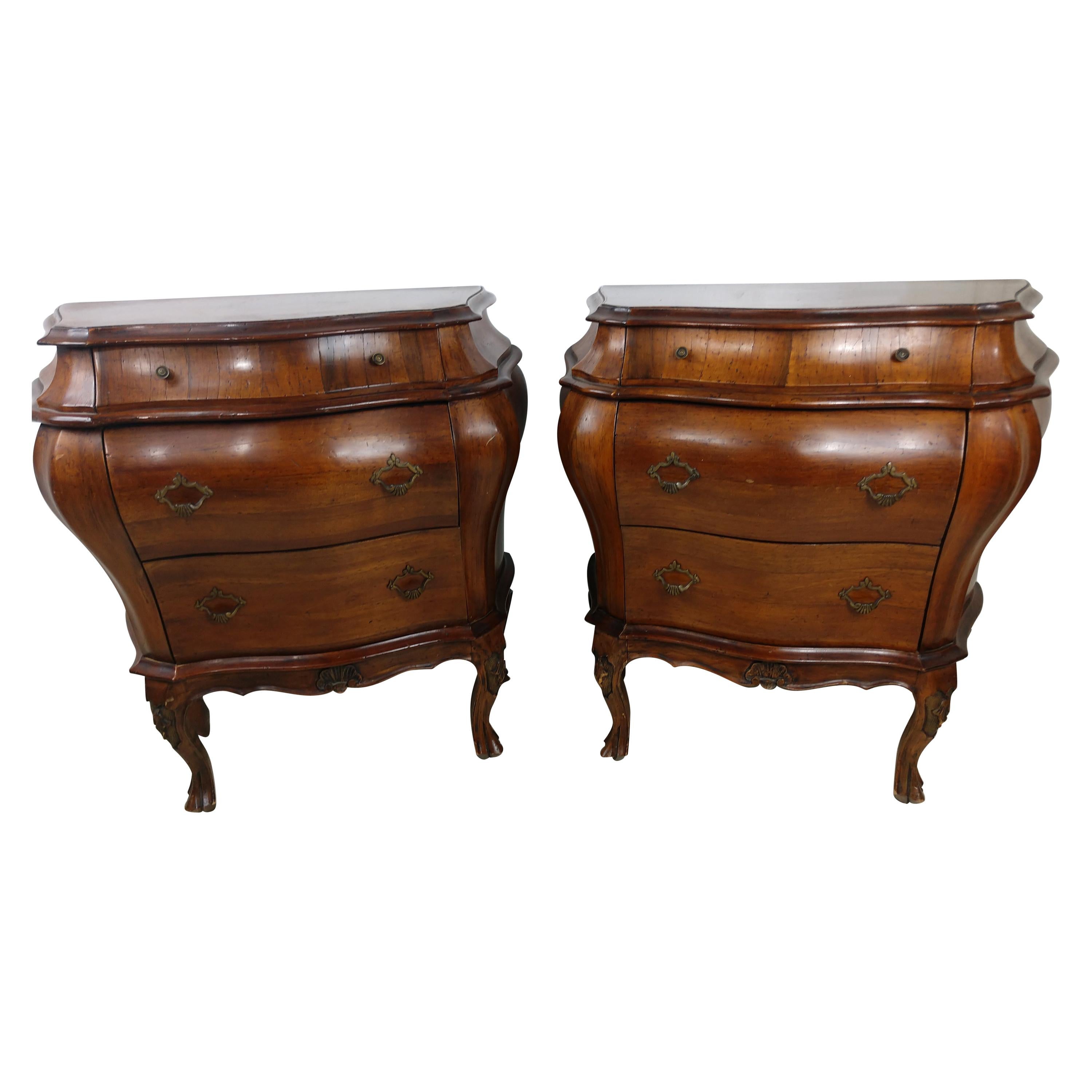 Pair of Italian 3 Drawer Bombe Commodes Night Tables, C1955