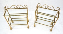 Pair of Italian 3 TierGold Gilt "Twisted Rope" Iron Side End Tables Stands MINT