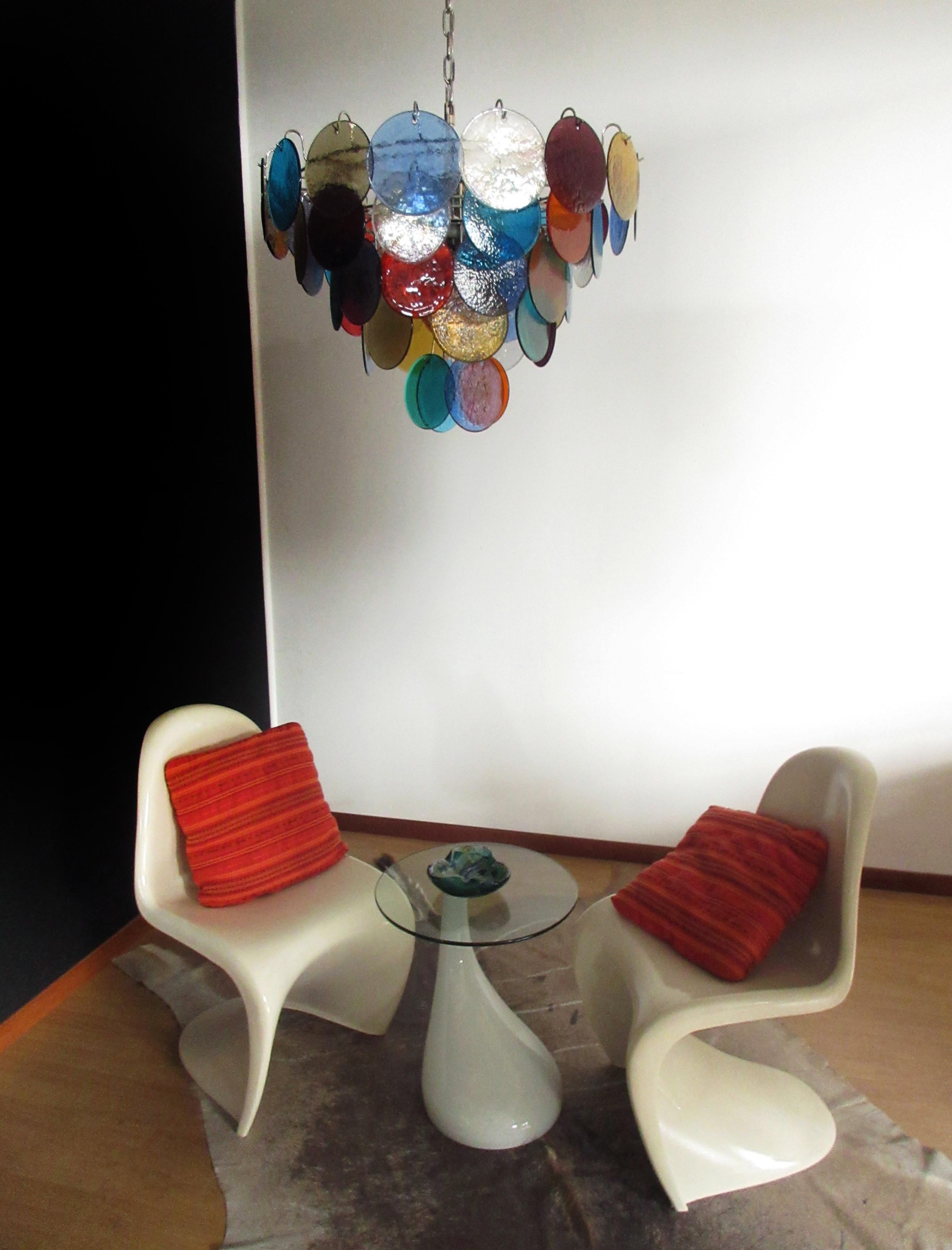 Pair of Italian 50 Multicolored Glass Disks Chandeliers, Murano For Sale 7