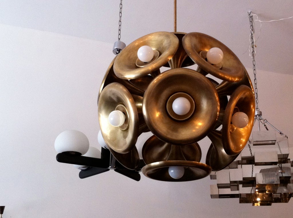 Brass Pair of Esperia  Italian 1960s Dandelion Pendants  For Sale