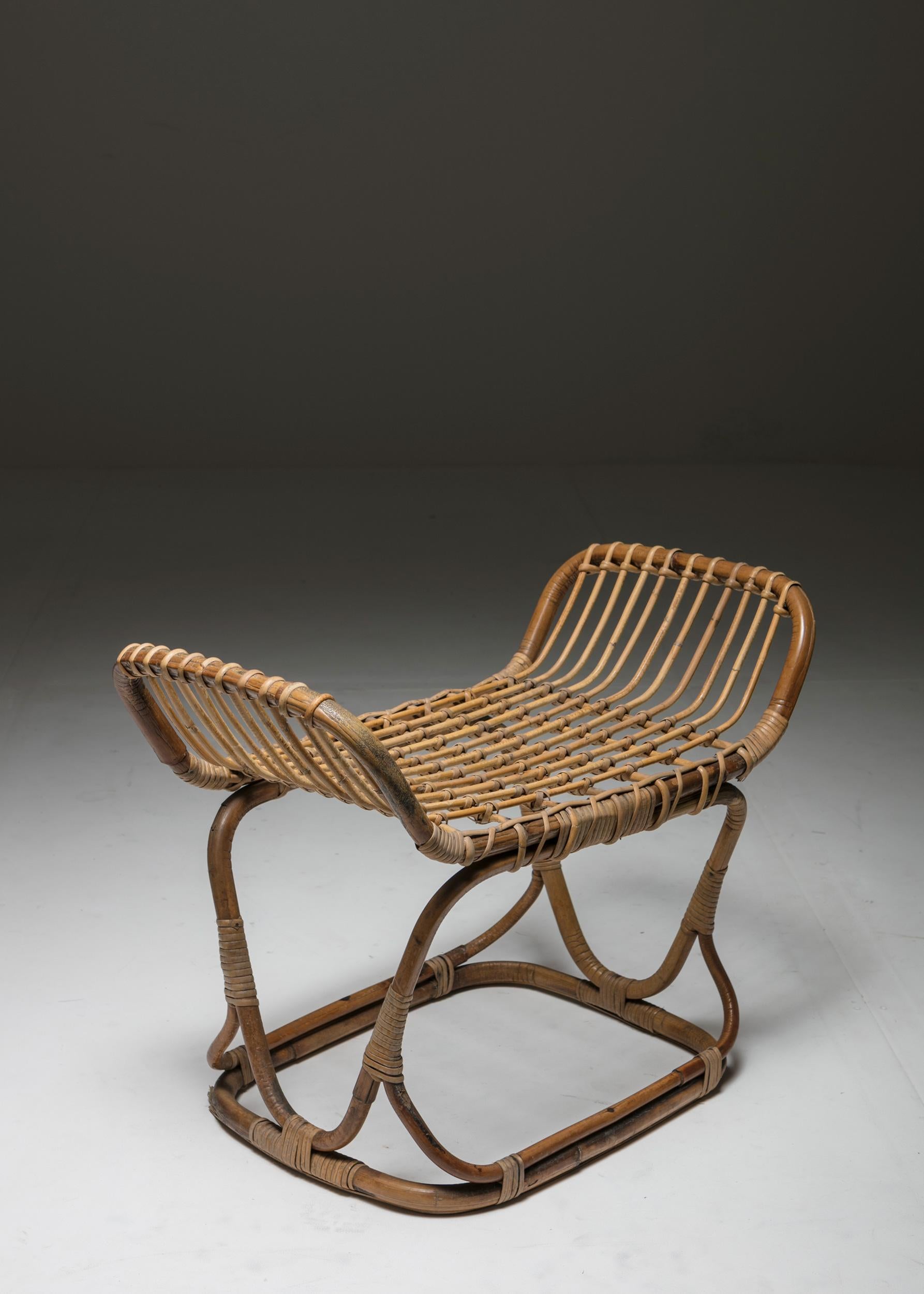 Mid-20th Century Pair of Italian 60s Wicker Stools For Sale