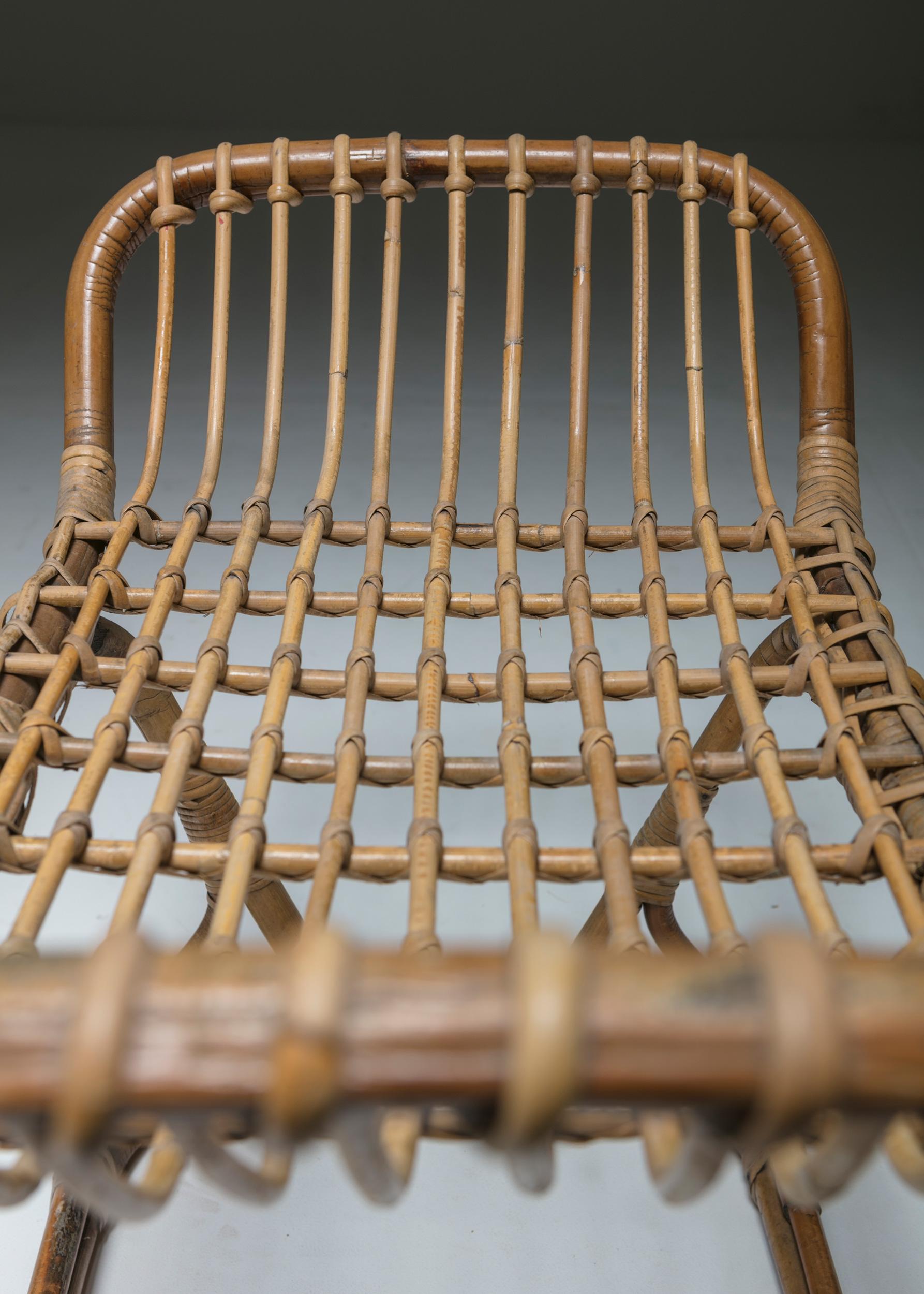 Pair of Italian 60s Wicker Stools For Sale 1