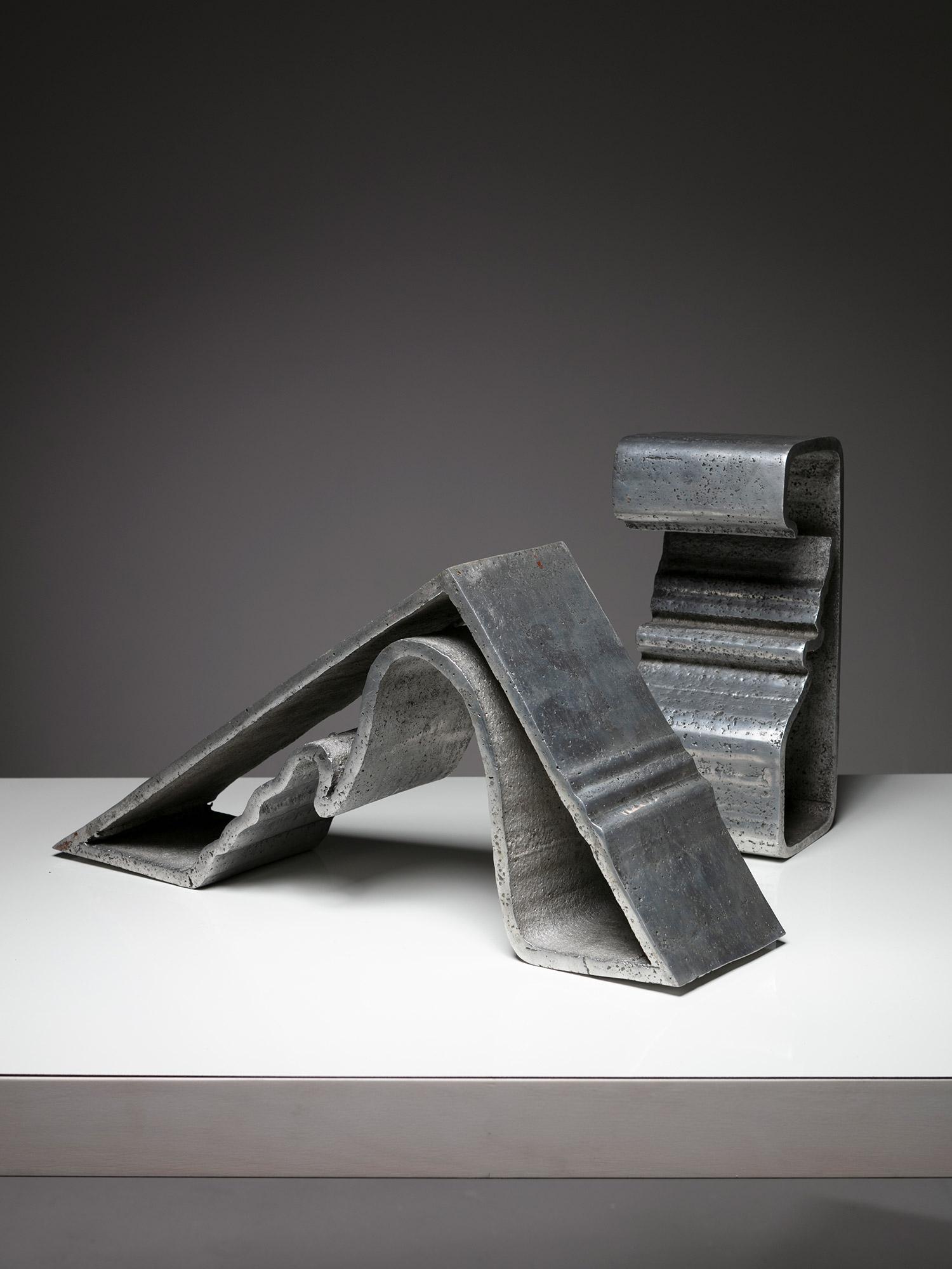 Italian Pair of Free Form Cast Aluminum Abstract Sculptures, Italy, 1970s For Sale
