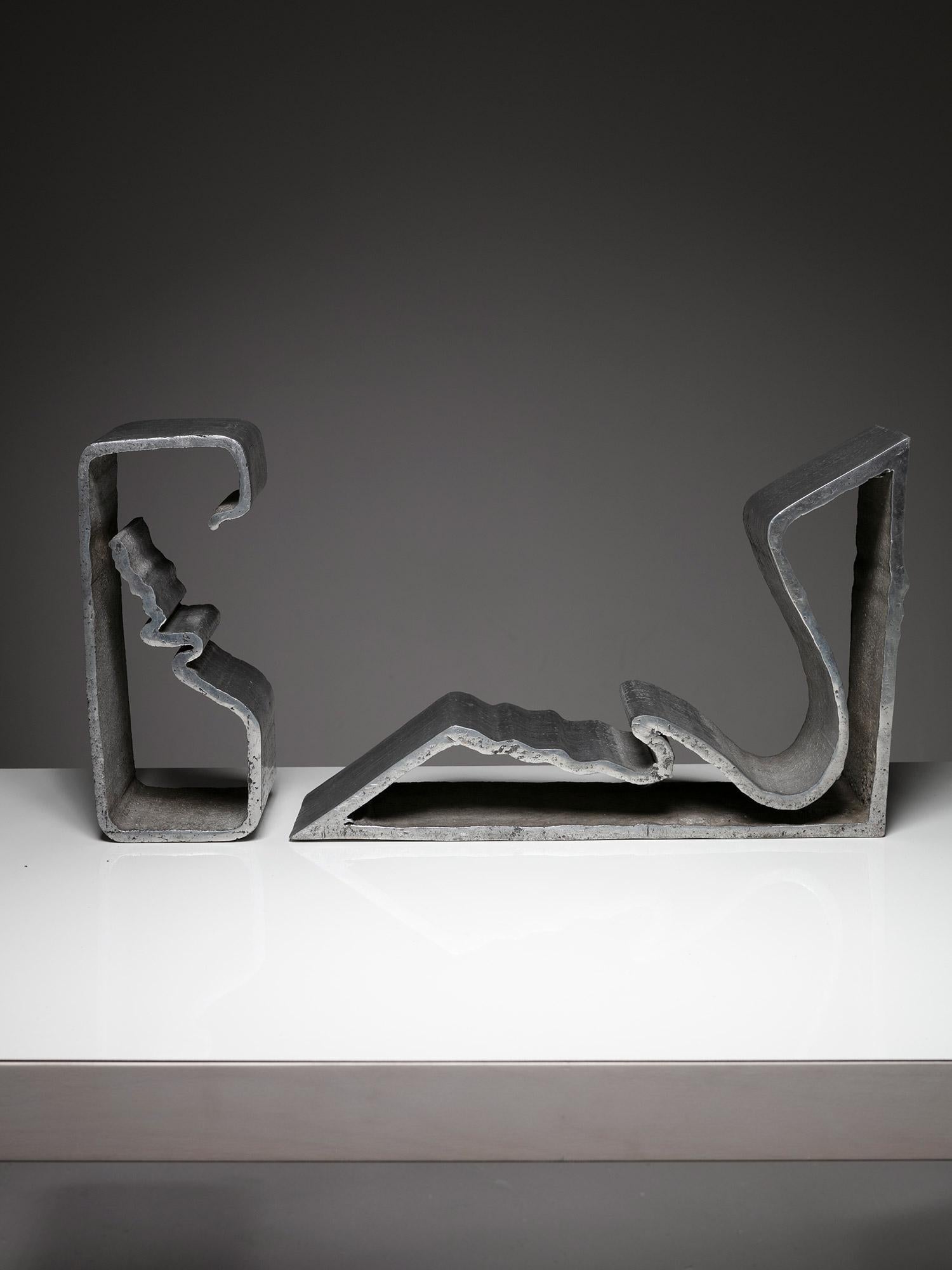 Late 20th Century Pair of Free Form Cast Aluminum Abstract Sculptures, Italy, 1970s For Sale