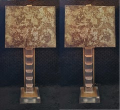 Pair of Italian 1970s Brass and Lucite Table Lamps, Rewired