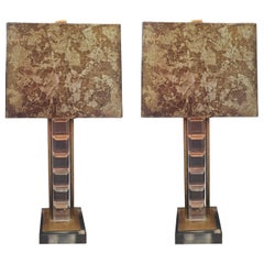 Pair of Italian 1970s Brass and Lucite Table Lamps, Rewired