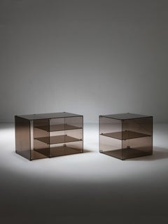 Pair of Italian 70s Smoked Glass Night Stands
