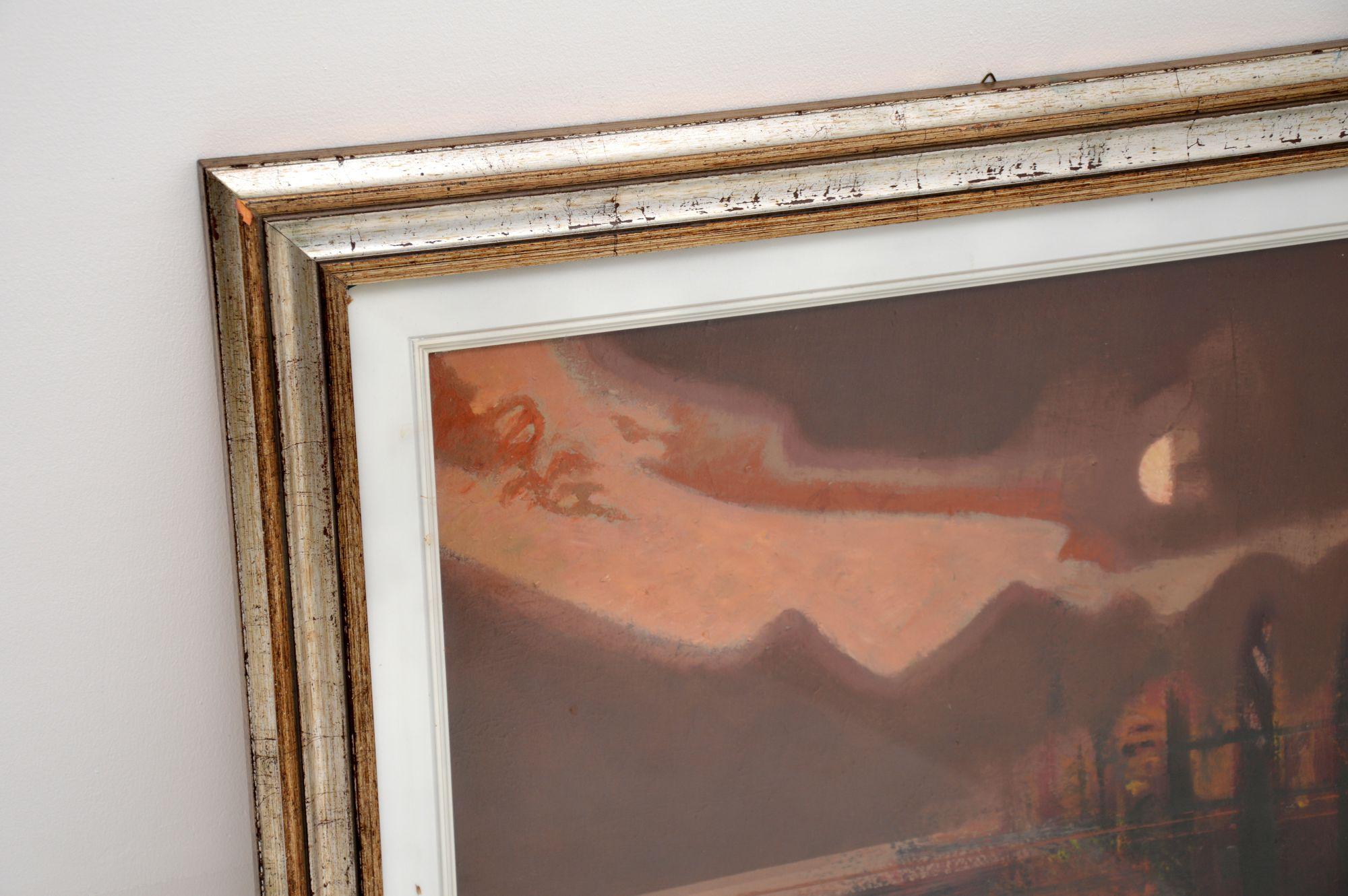 Late 20th Century Pair of Italian Abstract Framed Oil Paintings c.1980 Signed “Giussani” For Sale