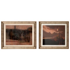 Pareja de óleos abstractos italianos enmarcados c.1980 Firmados "Giussani"