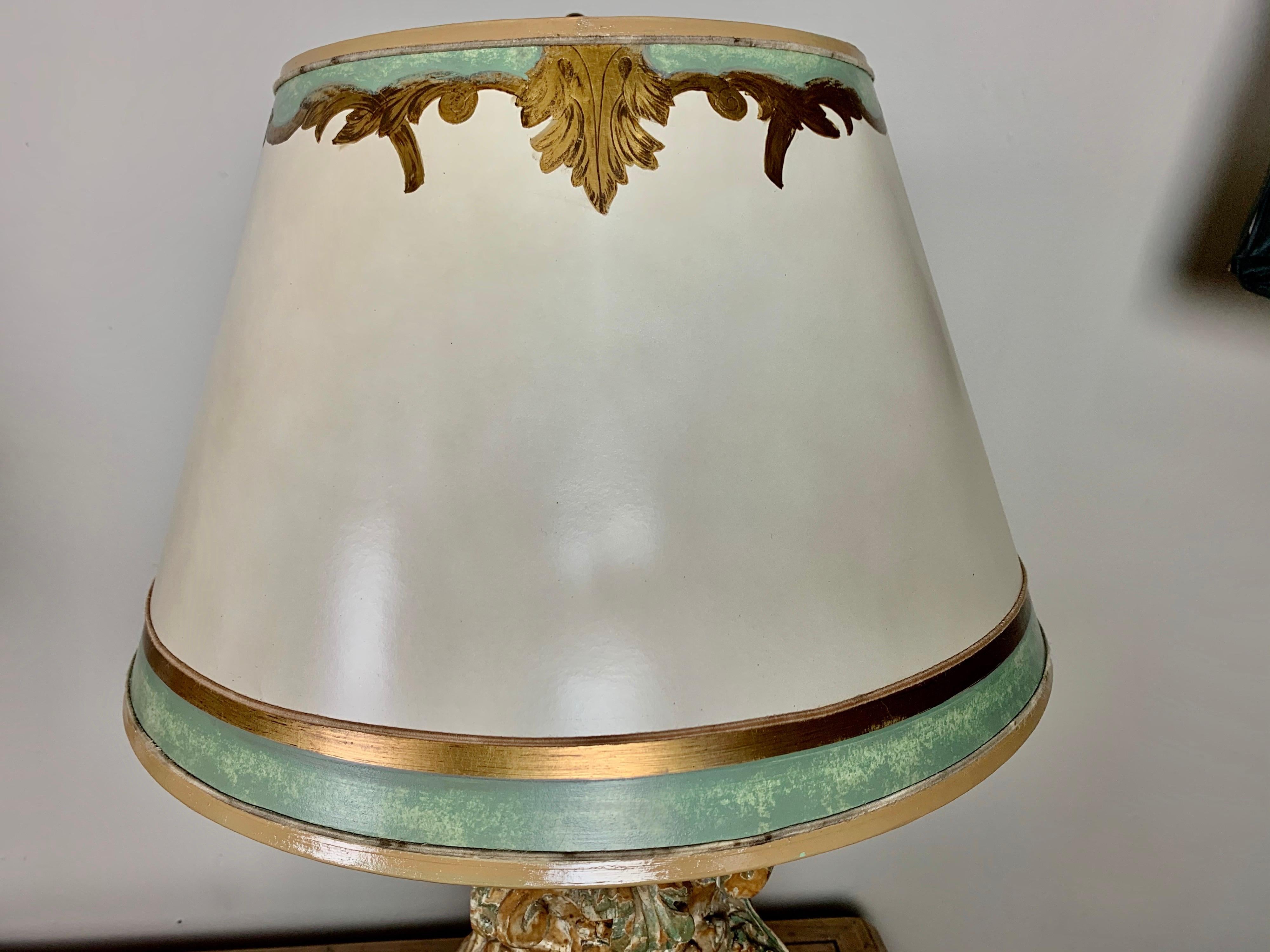 Pair of Italian Acanthus Leaf Lamps with Parchment Shades For Sale 3