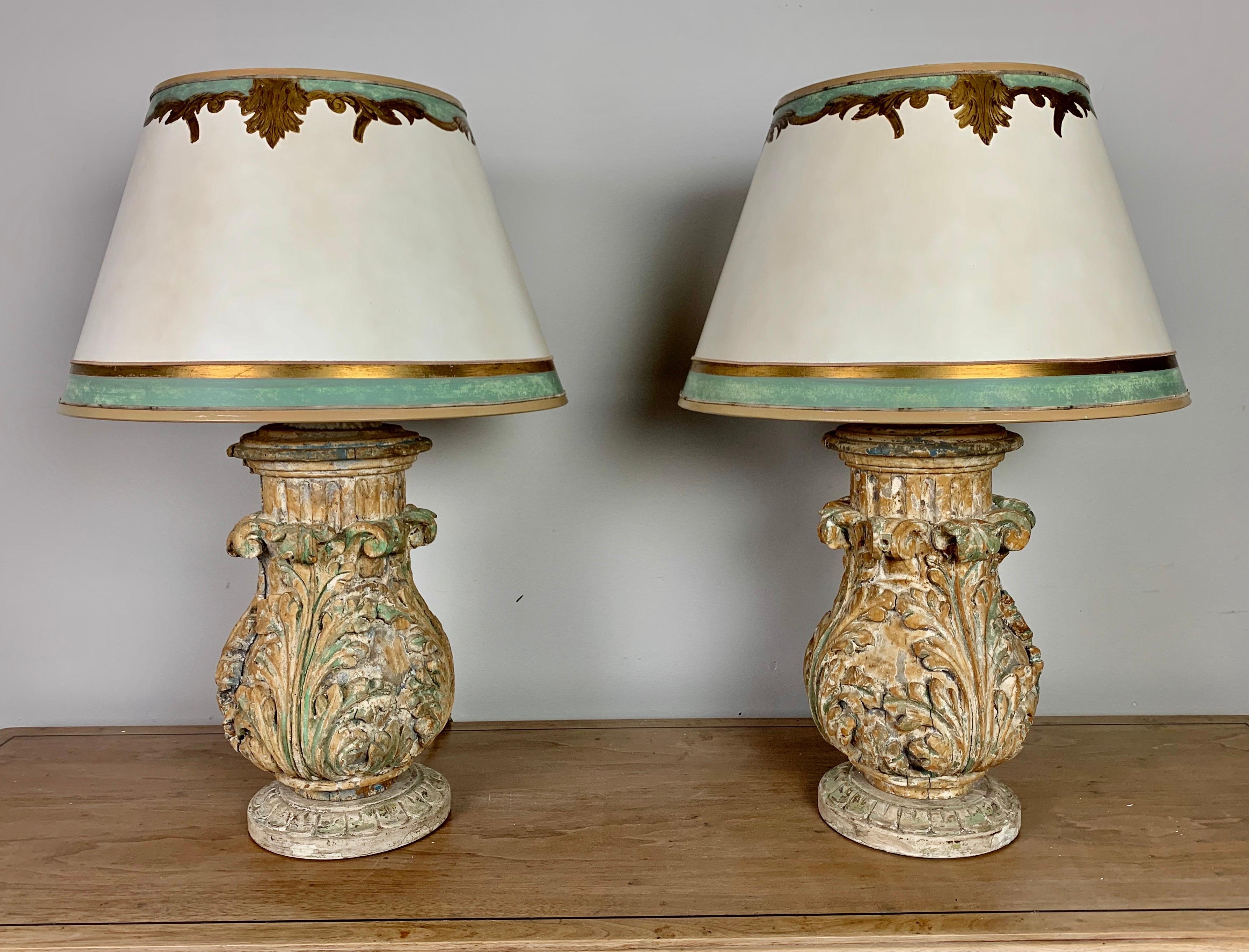 Pair of Italian Acanthus Leaf Lamps with Parchment Shades For Sale 5