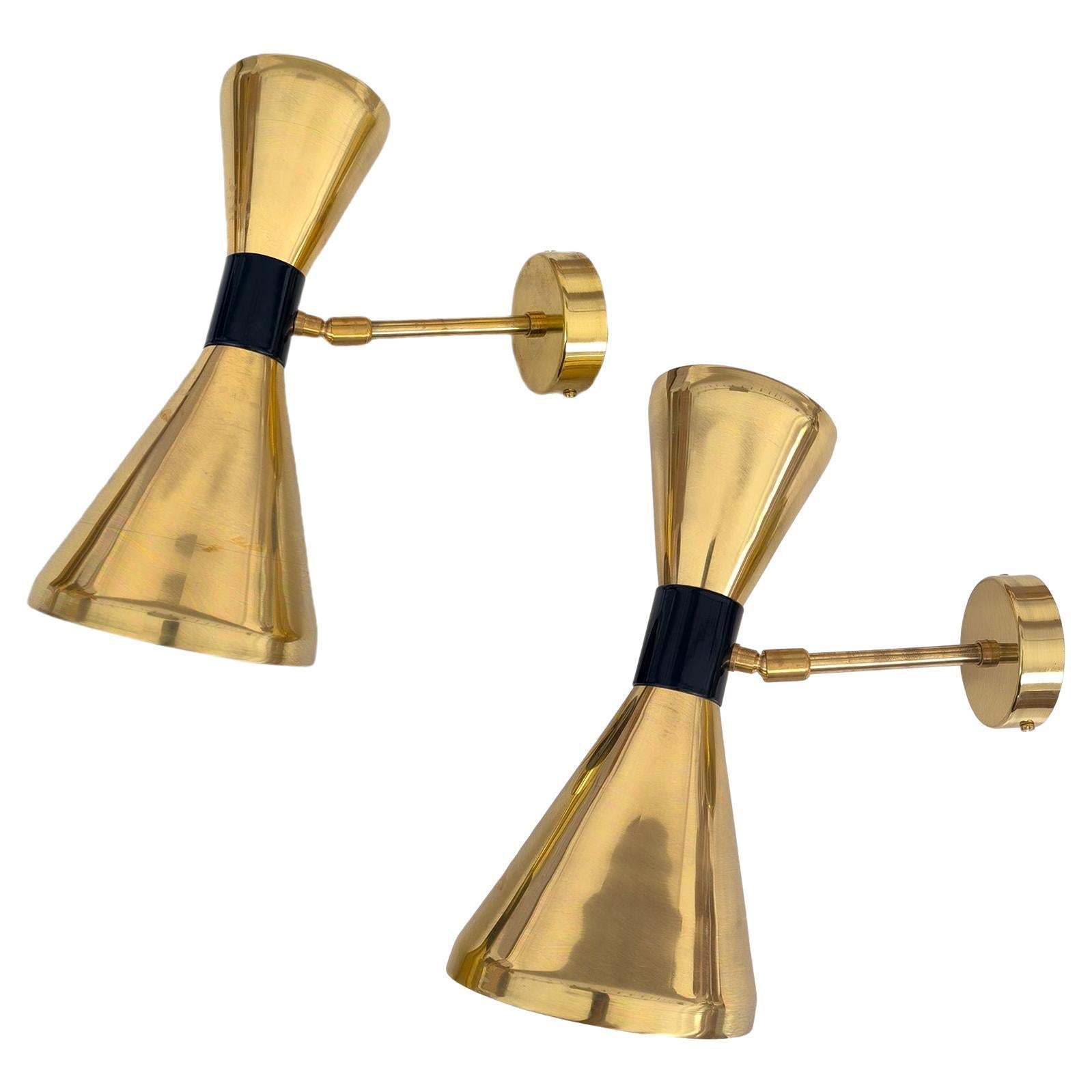 Pair of Italian Adjustable Diabolo Wall Lights, in the style of Stilnovo