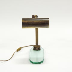 Pair of Italian Adjustable Table Lamps by Lumen in Brass and Glass, Italy, 1950s