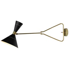 Pair of Italian Adjustable Wall Light "Rafaela" Black Modern Brass